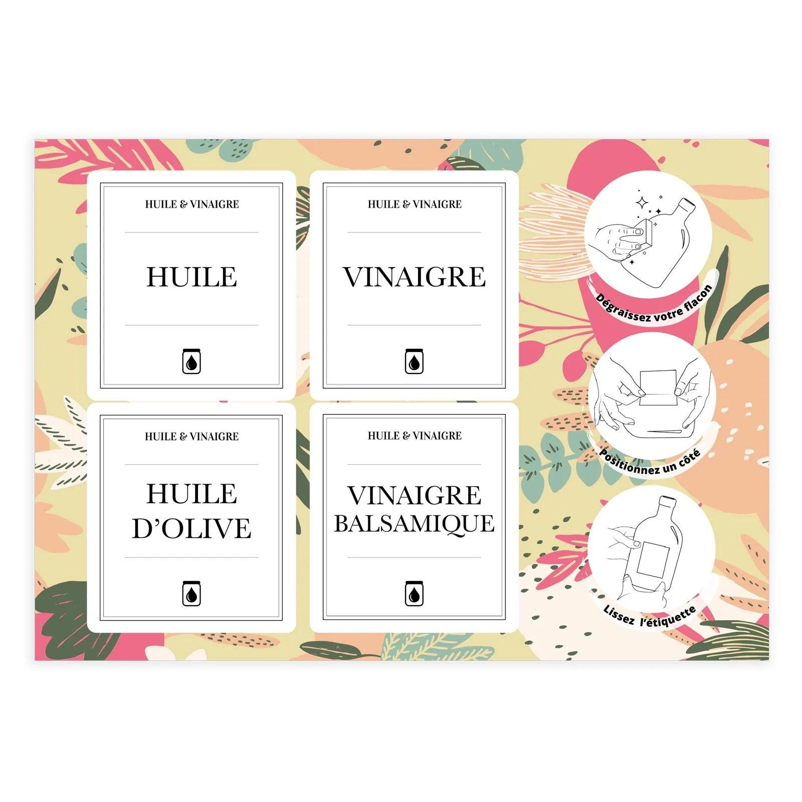 Planche d'étiquettes waterproof huile et vinaigre