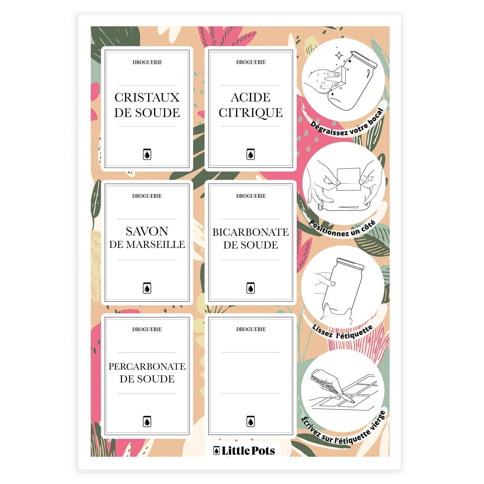 Planche de 6 étiquettes droguerie