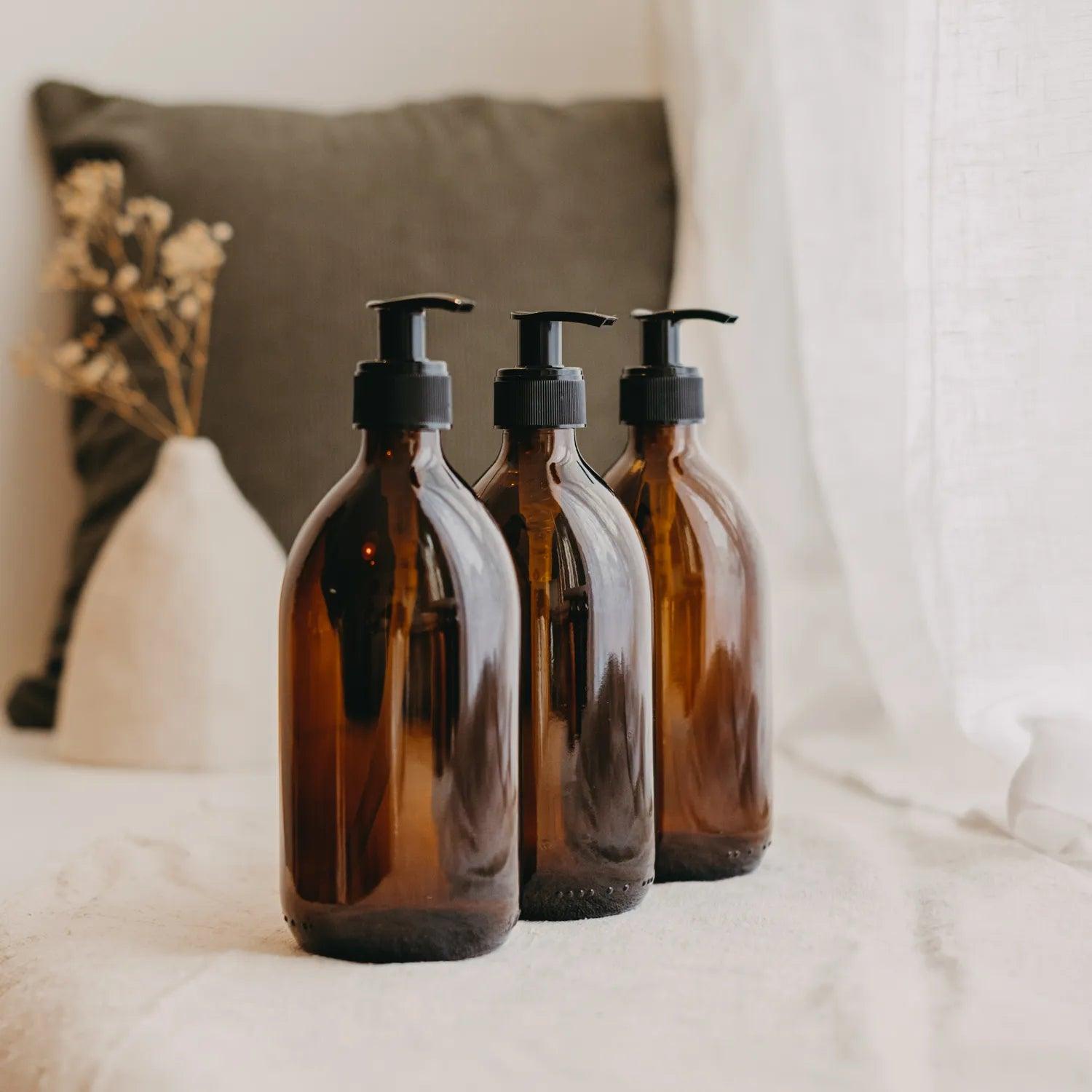 pack de 3 distributeurs de savon en verre ambré 500 mL