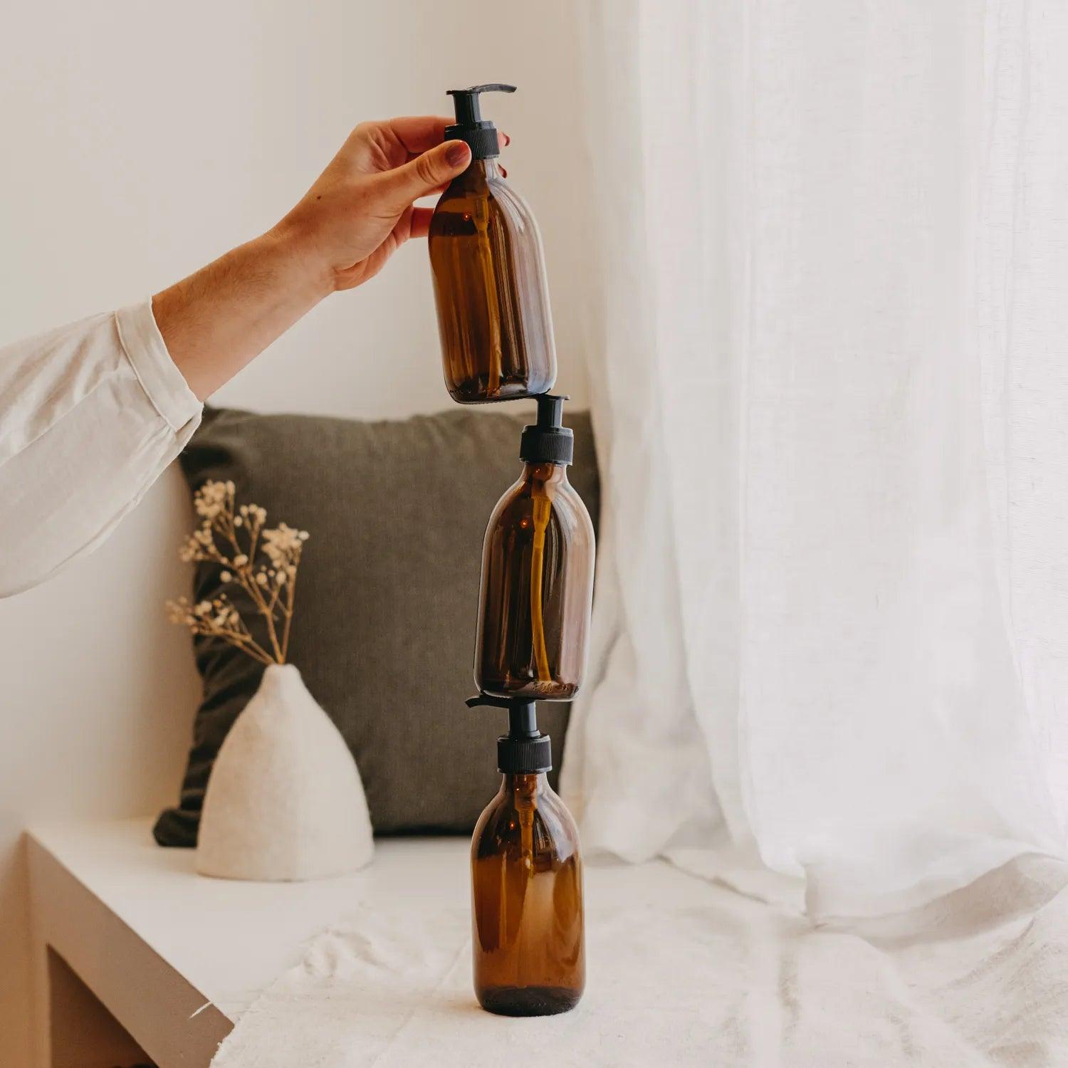 pack de 3 distributeurs de savon en verre ambré 300 mL