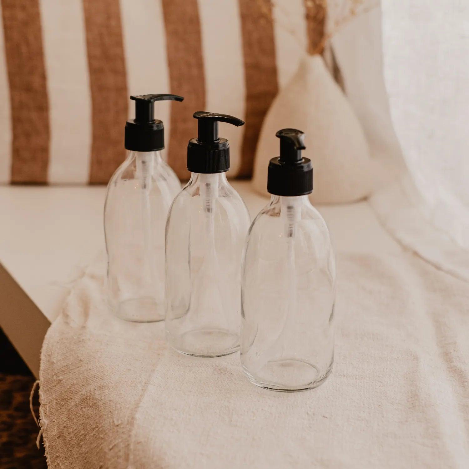 pack de 3 distributeurs de savon en verre transparent 300 mL