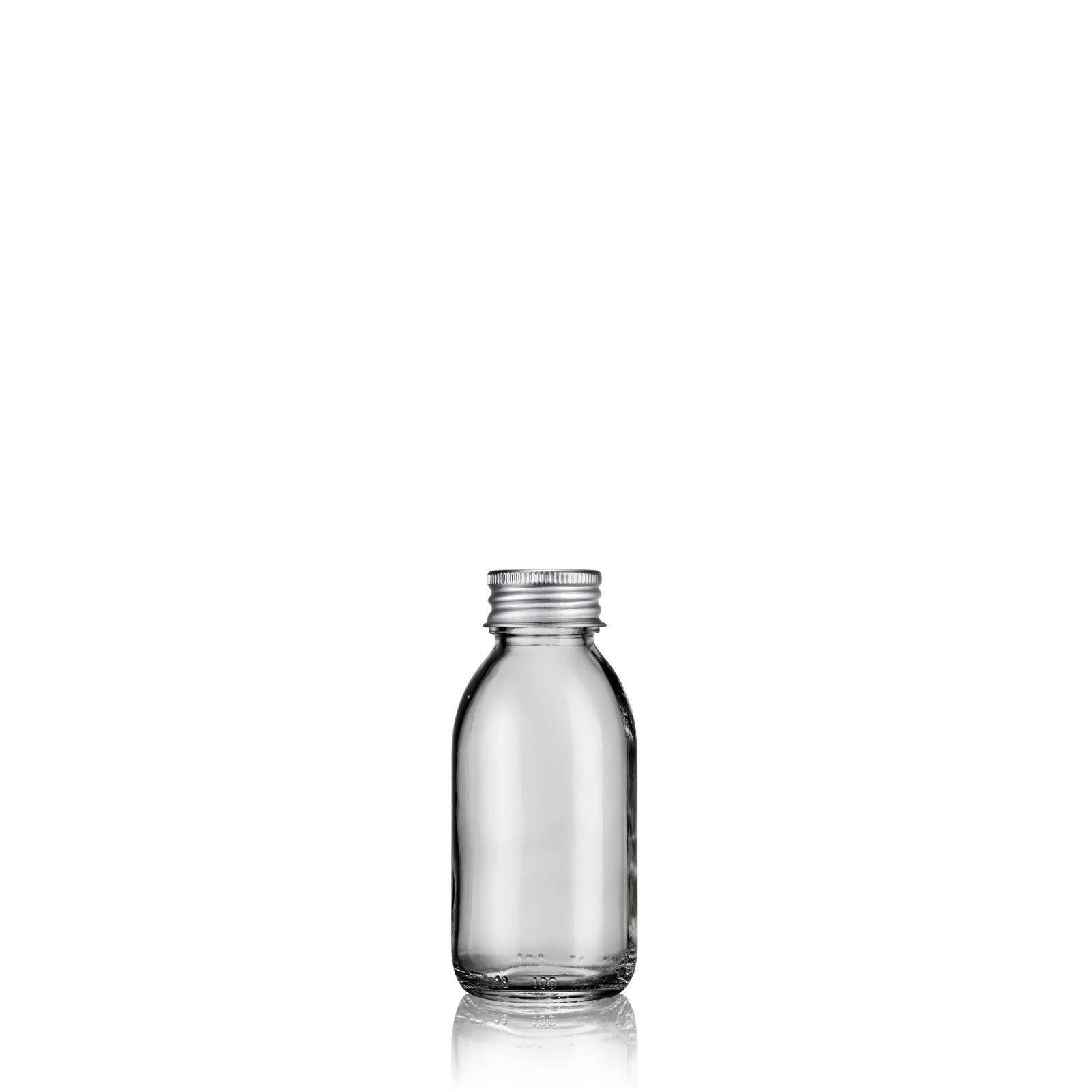 Flacon en verre transparent avec bouchon alu 100 mL