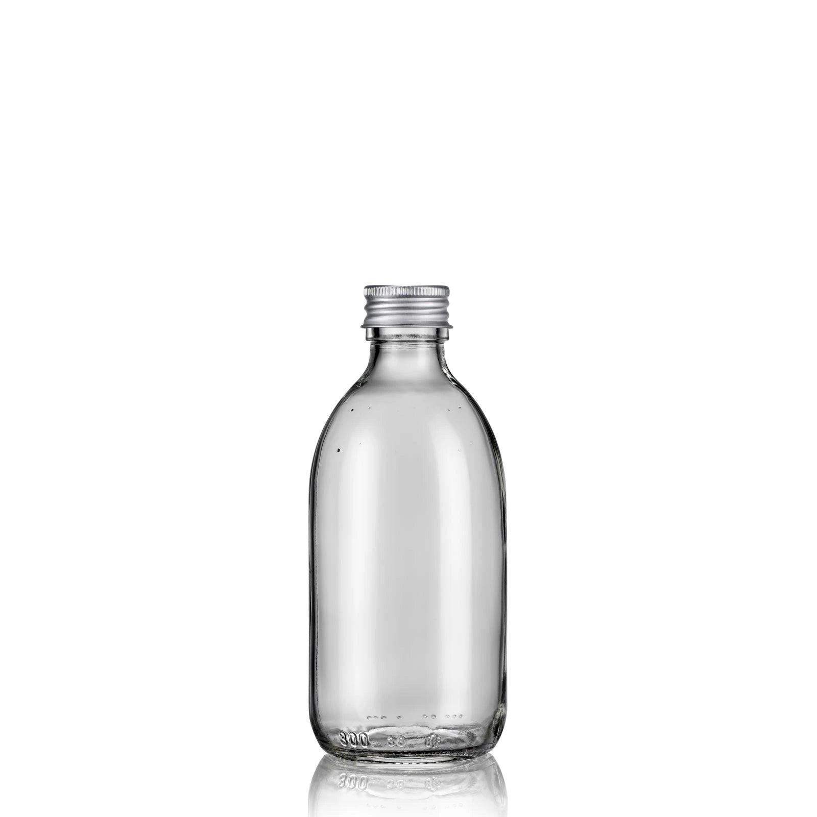 Flacon en verre transparent avec bouchon alu 300 mL