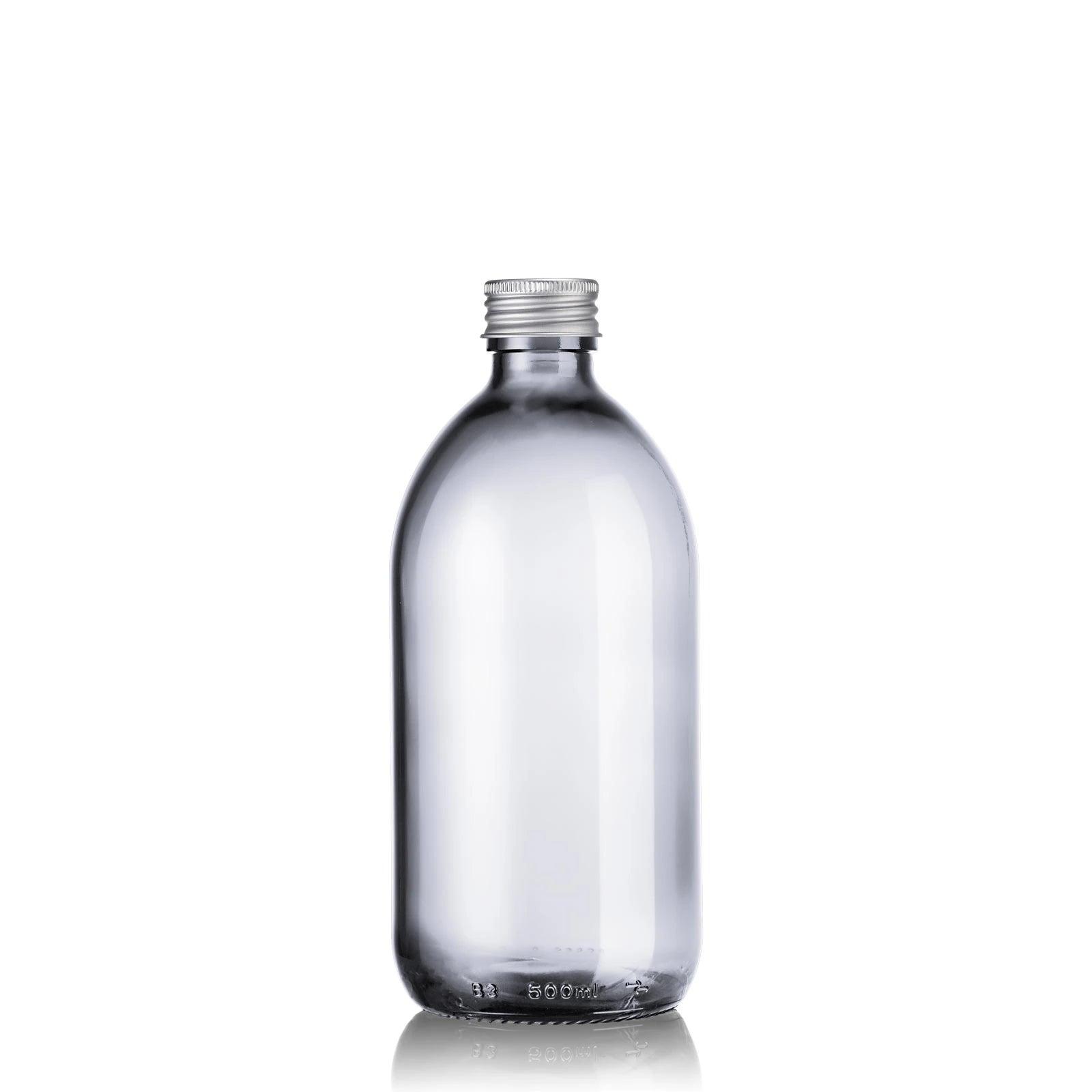 Flacon en verre transparent avec bouchon alu 500 mL