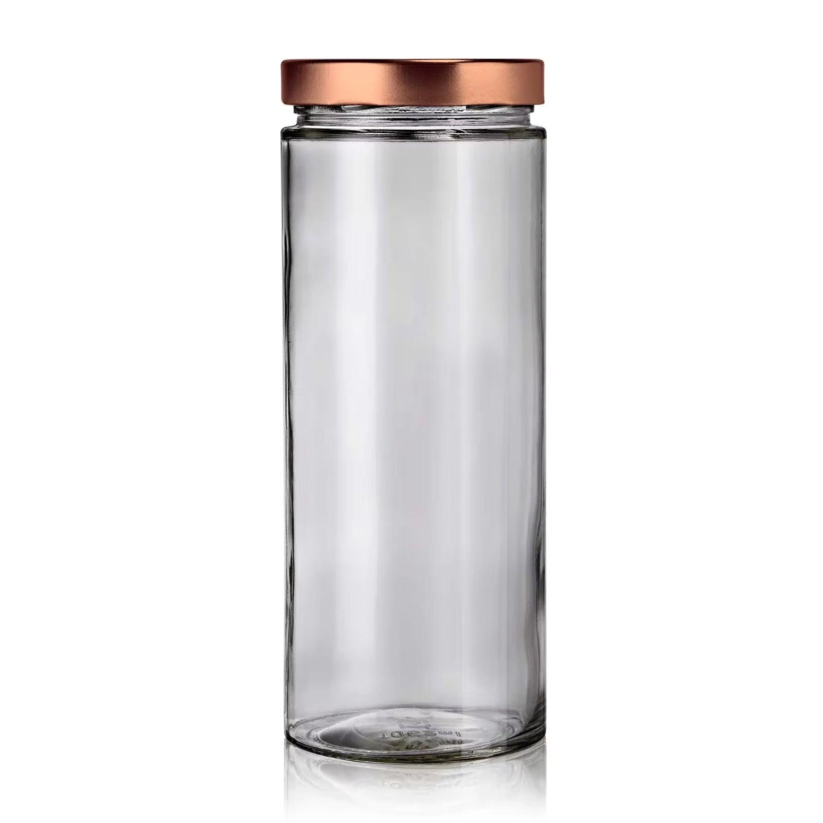 Grand bocal en verre recyclé de 1062 mL moderne avec couvercle cuivre