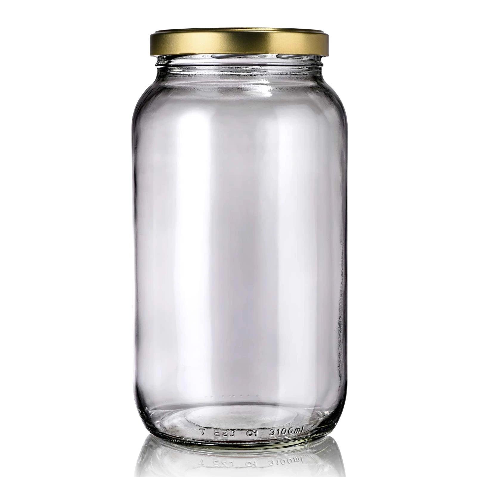 Gros bocal en verre 3 litre avec couvercle or