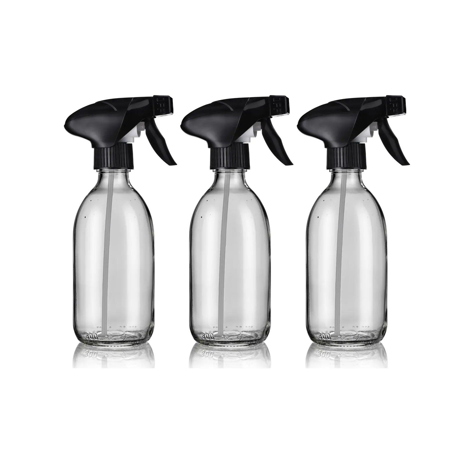 Pack de 3 flacons en verre transparent spray gachette 300 mL