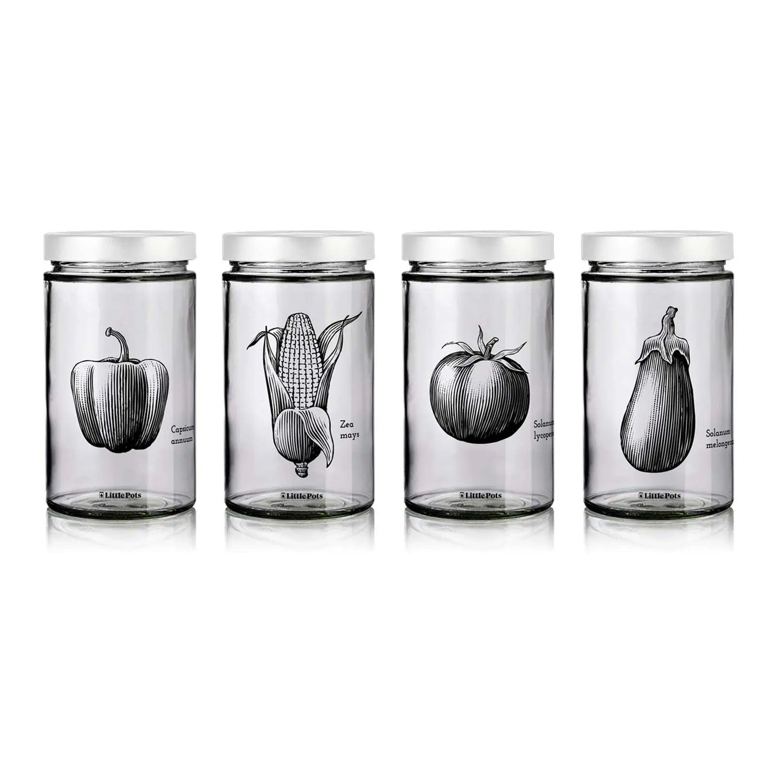 Pack de 4 bocaux en verre décorés avec couvercles blanc