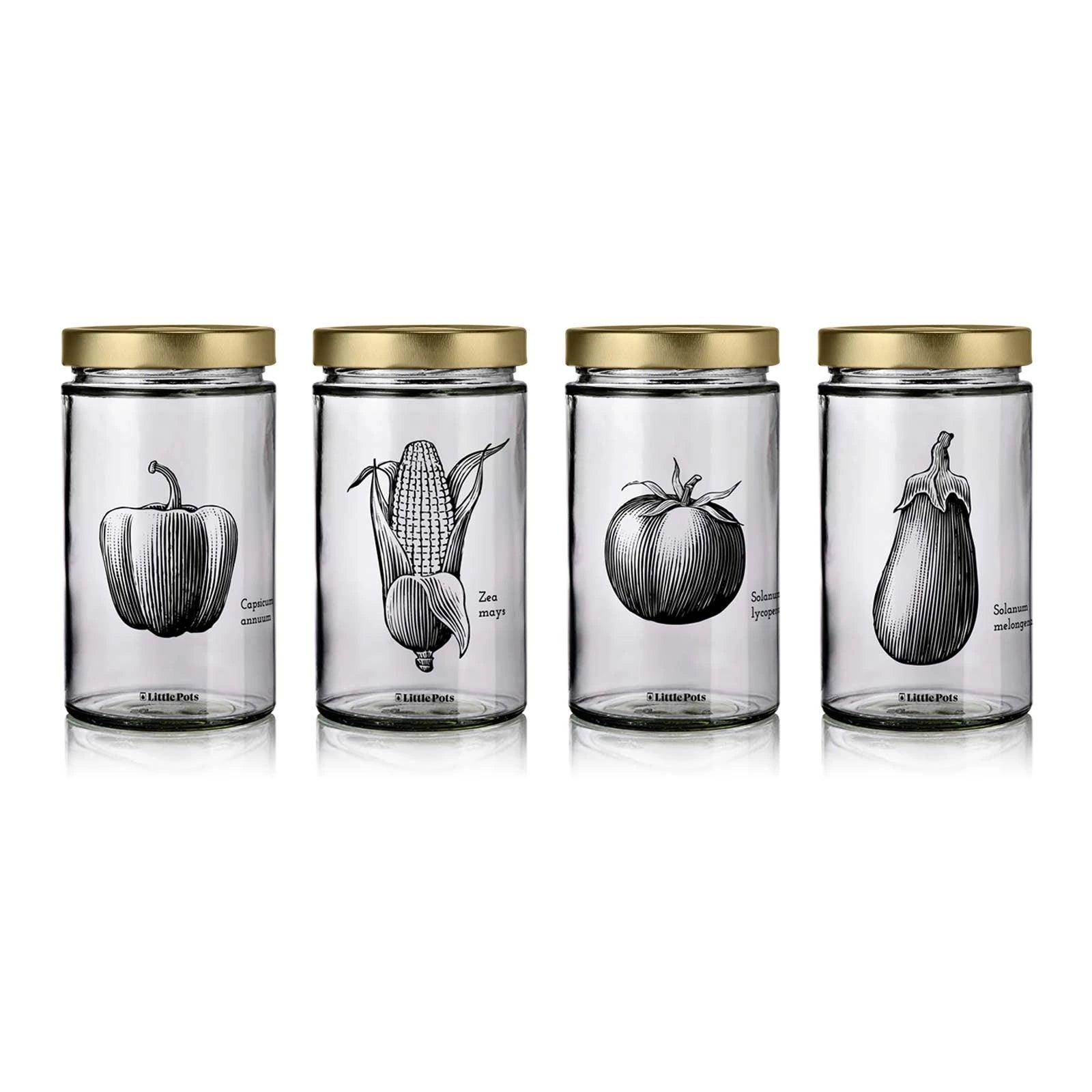 Pack de 4 bocaux en verre décorés avec couvercles or