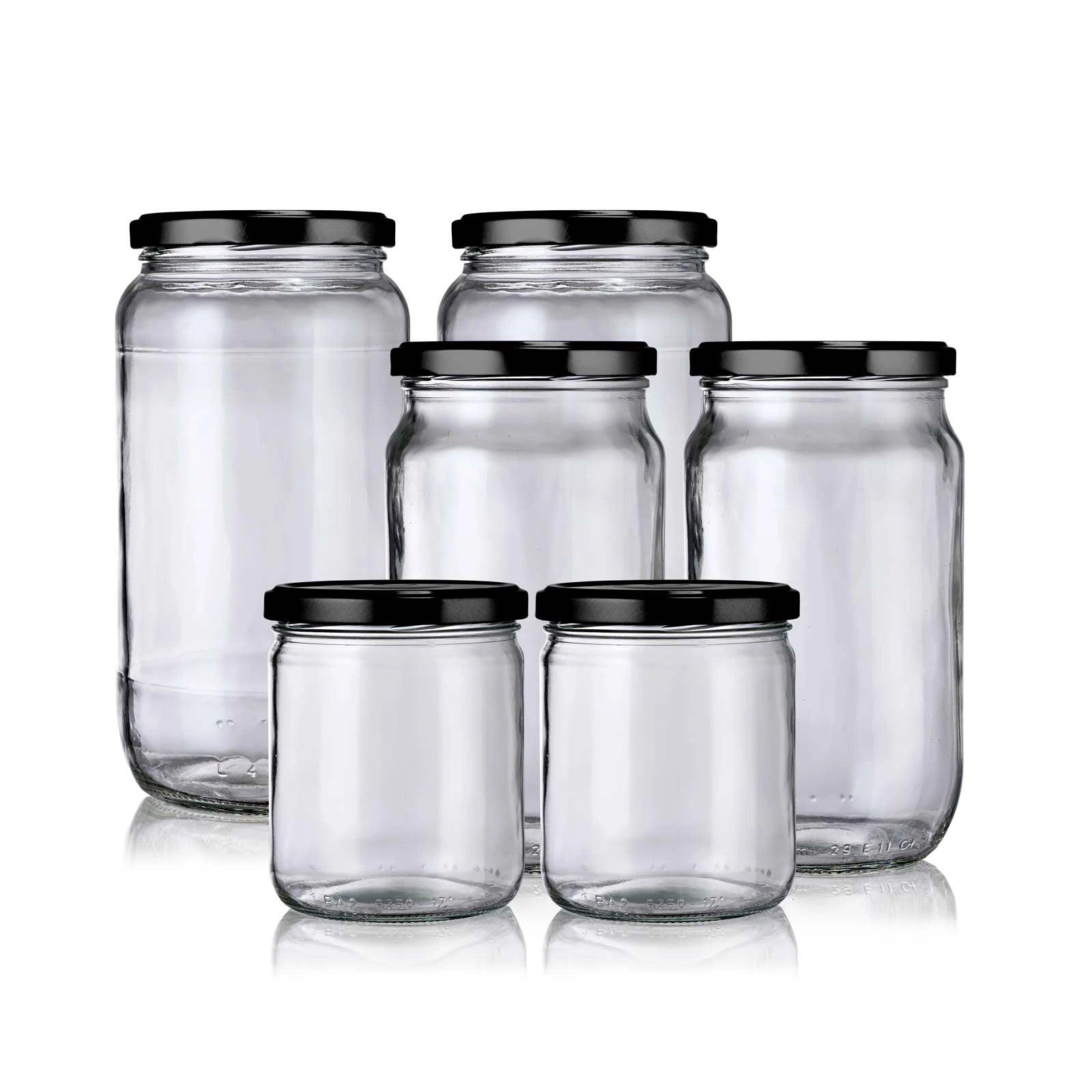 Lot de 6 bocaux en verre avec couvercles noir