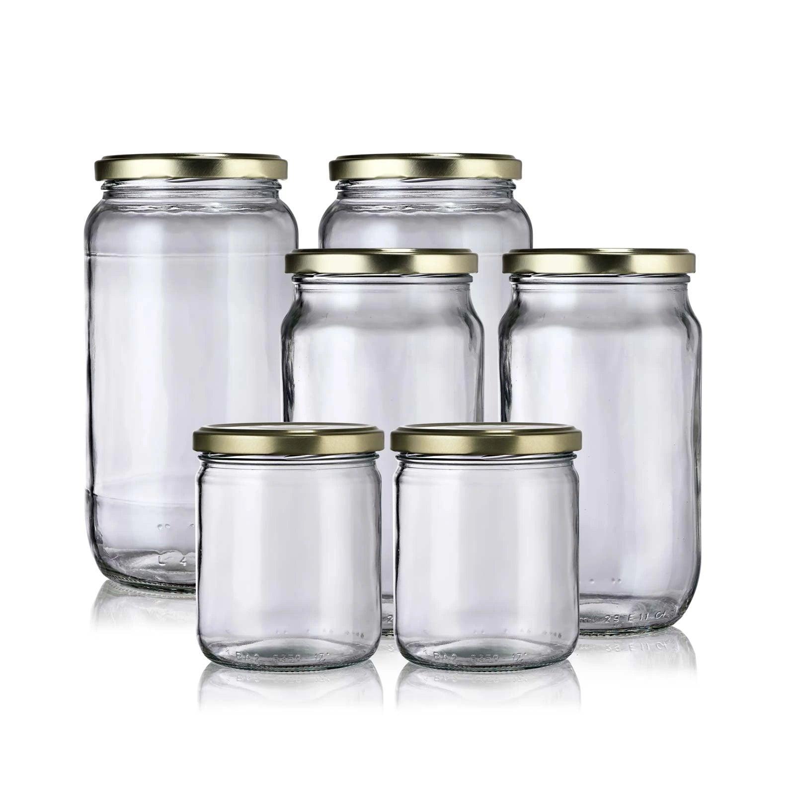 Lot de 6 bocaux en verre avec couvercles or
