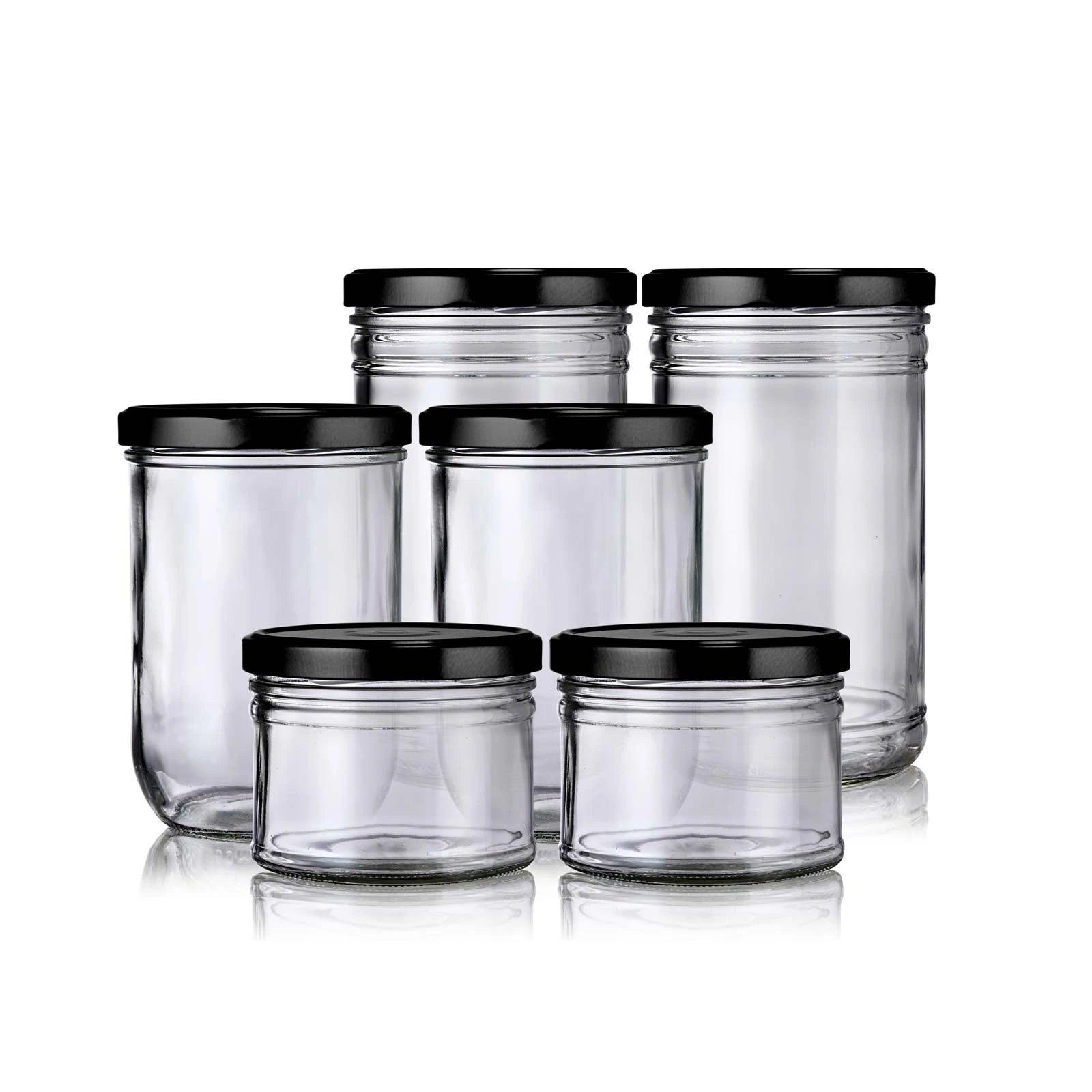 Pack de 6 bocaux en verre couvercle noir
