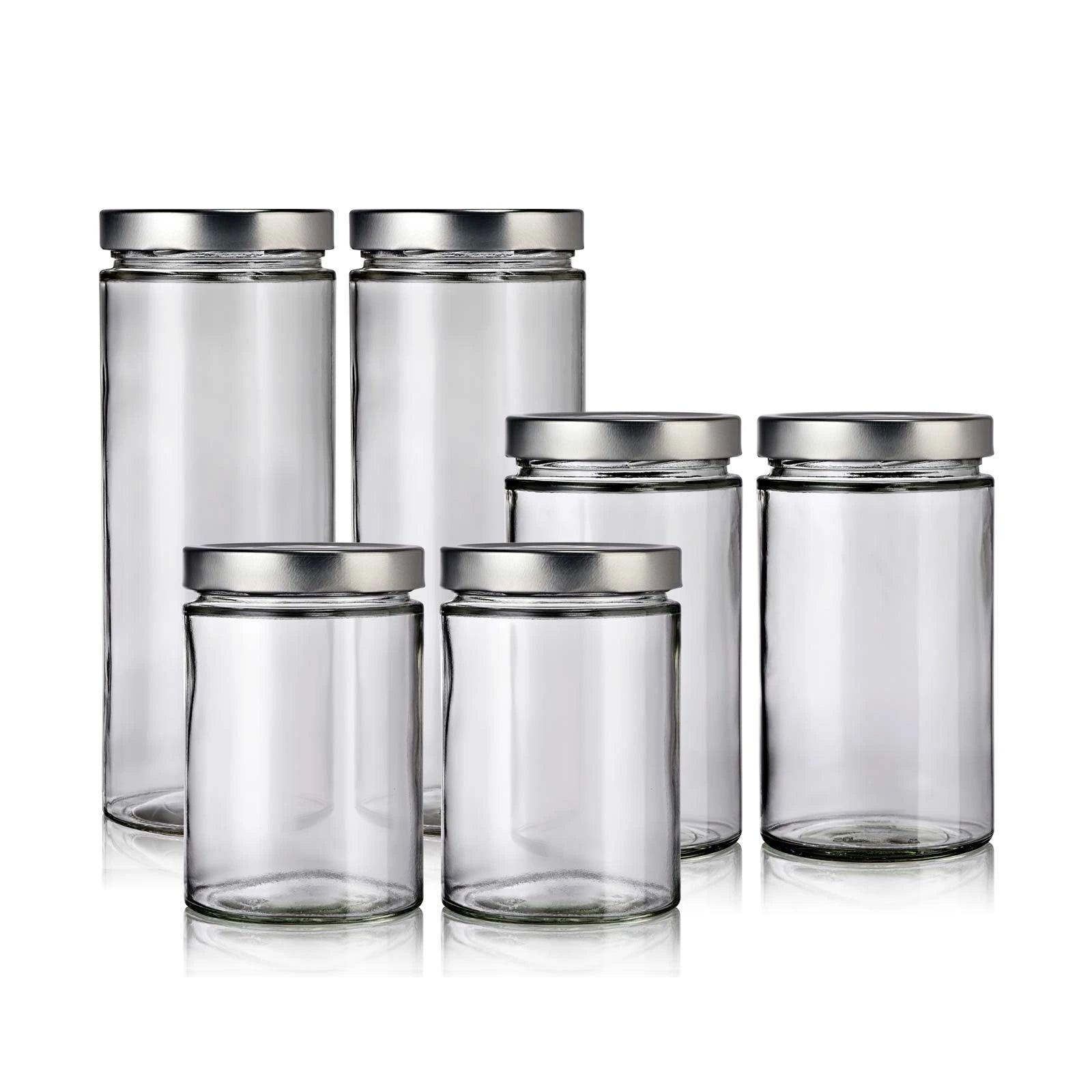 Lot de 6 bocaux en verre avec couvercle argent