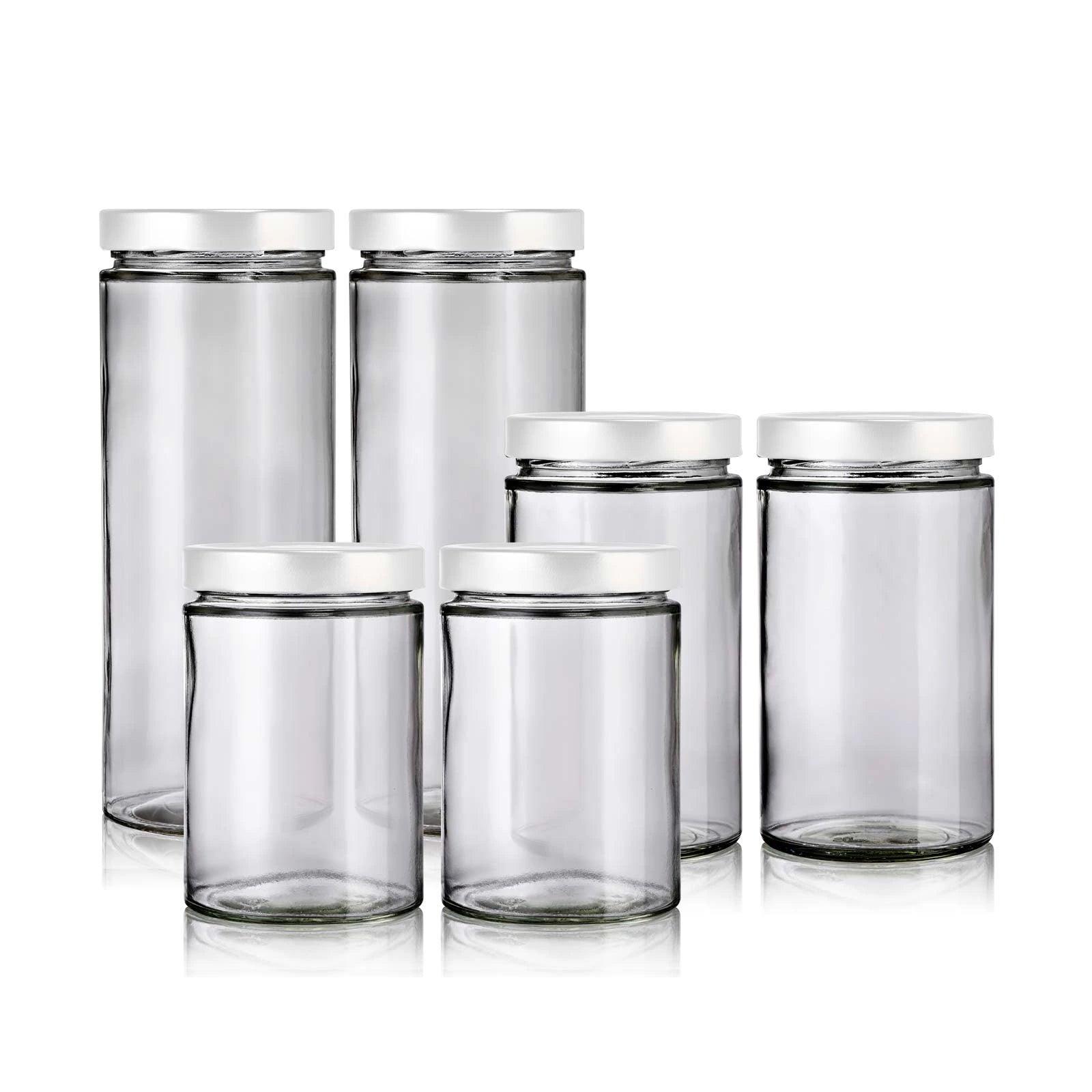 Lot de 6 bocaux en verre avec couvercle blanc