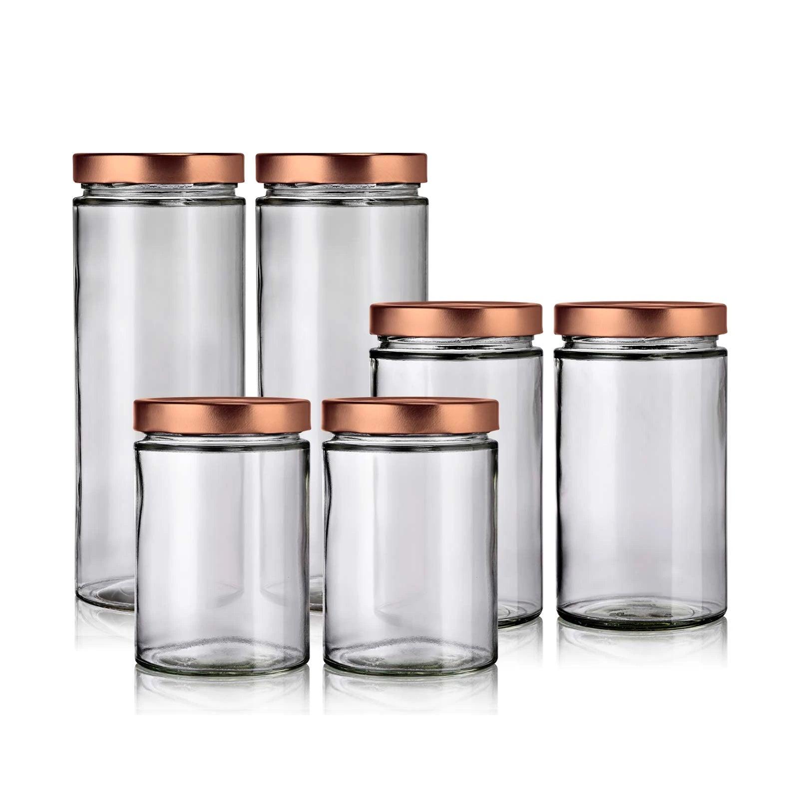 Lot de 6 bocaux en verre avec couvercle cuivre