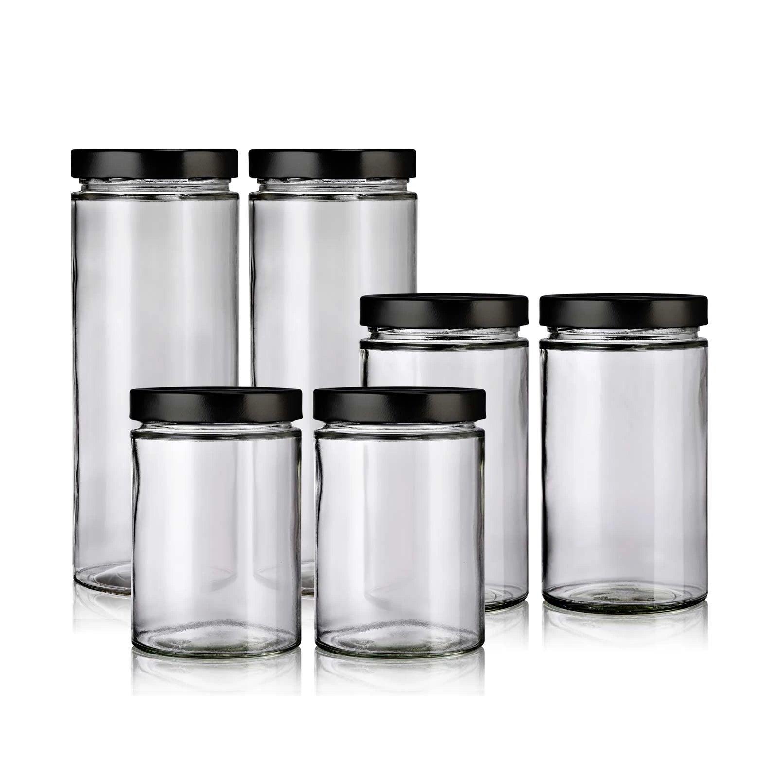 Lot de 6 bocaux en verre avec couvercle noir