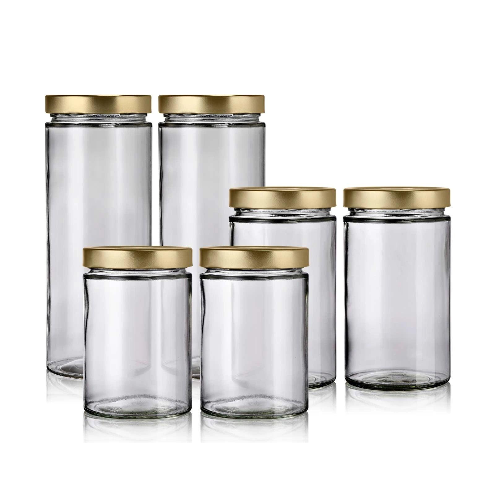 Lot de 6 bocaux en verre avec couvercle or