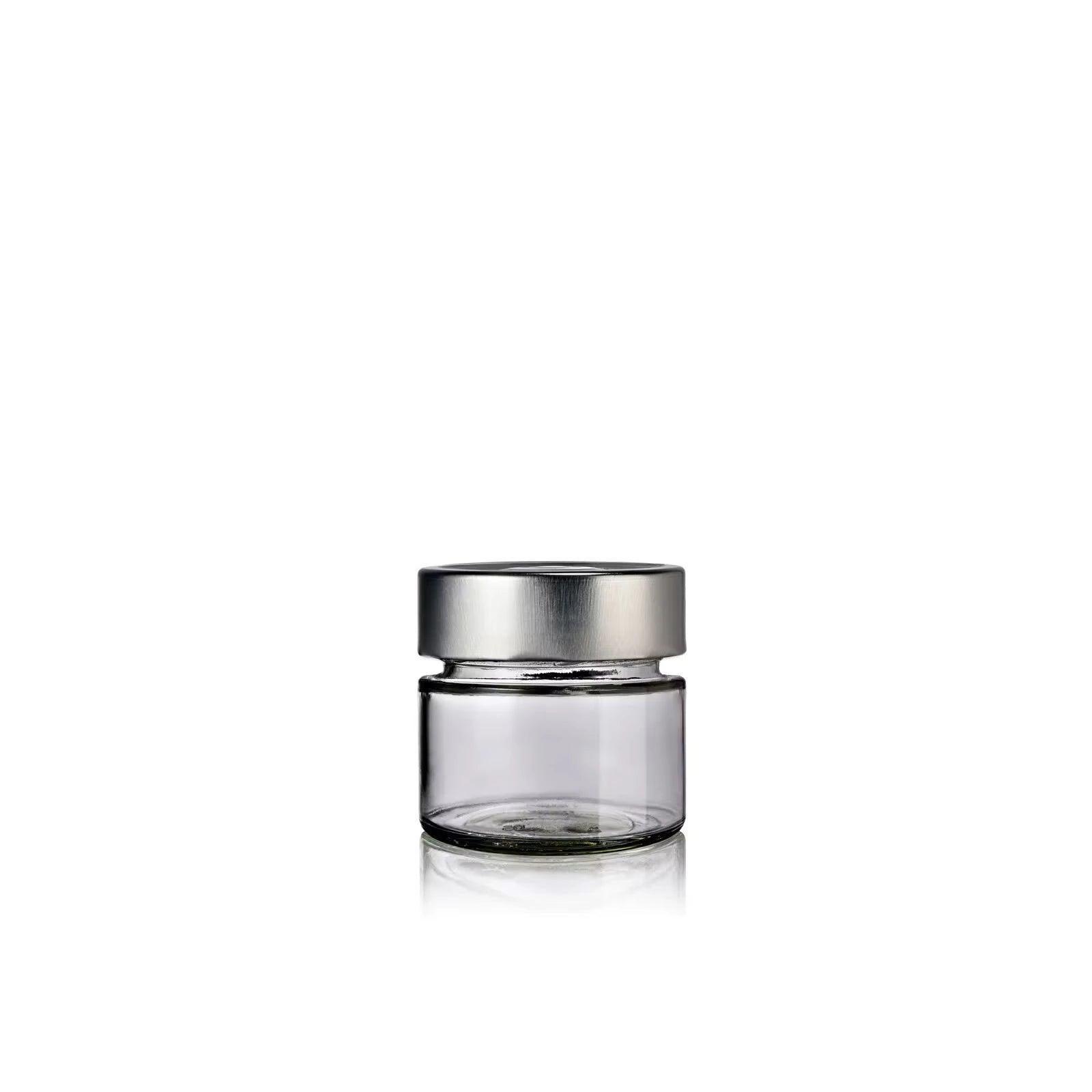 Petit pot en verre moderne de 40 mL avec couvercle deep argent