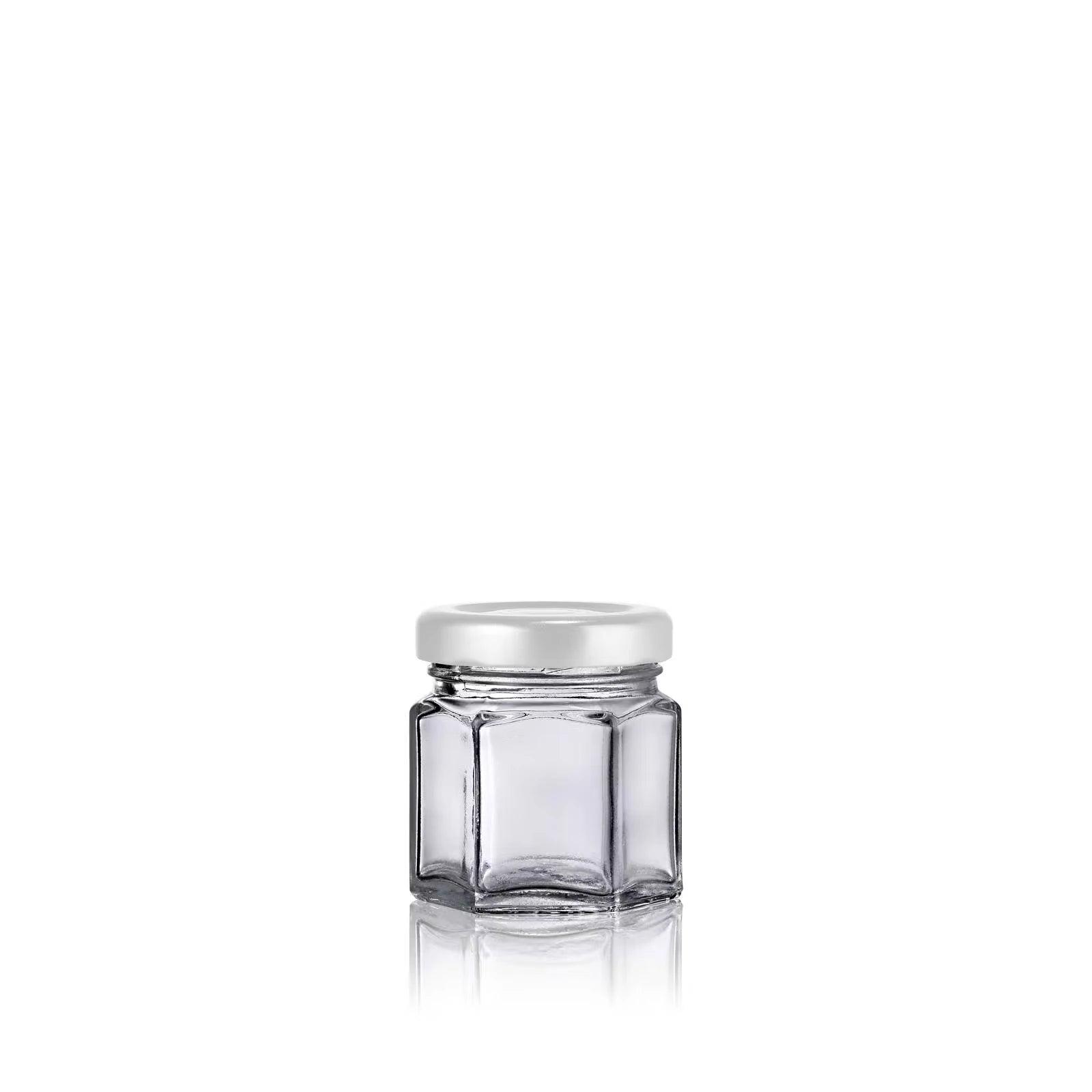 Petit pot en verre à facette pour confiture avec couvercle twist-off blanc