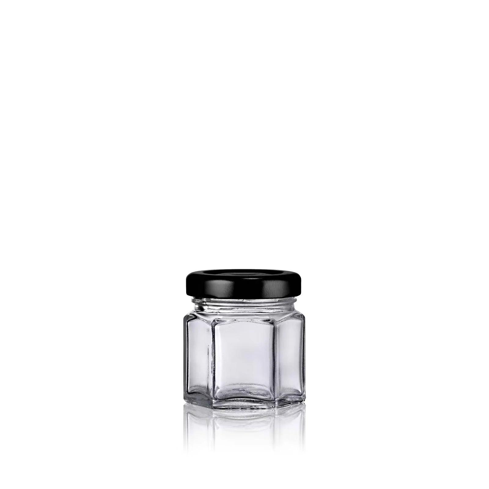 Petit pot en verre à facette pour confiture avec couvercle twist-off noir
