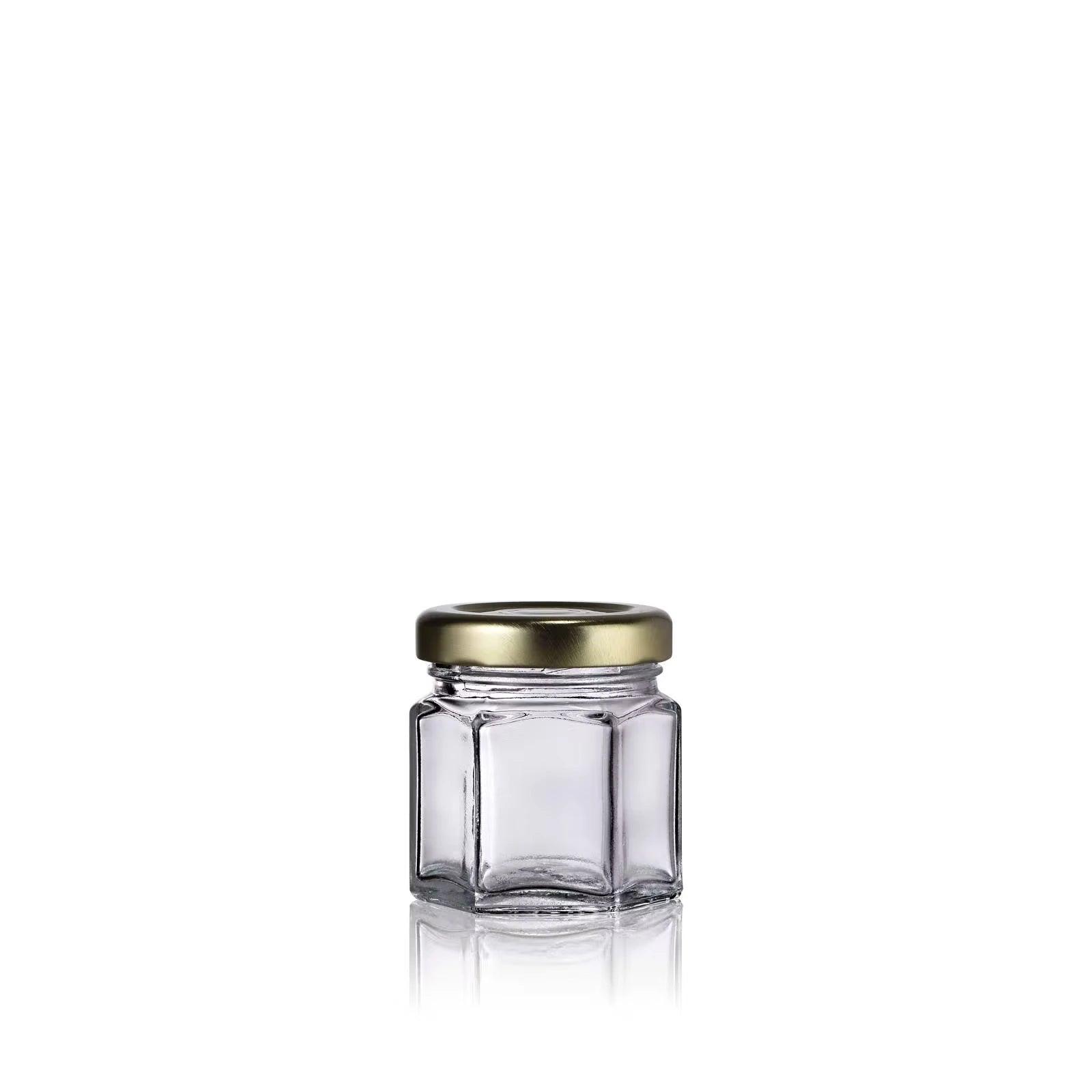 Petit pot en verre à facette pour confiture avec couvercle twist-off or