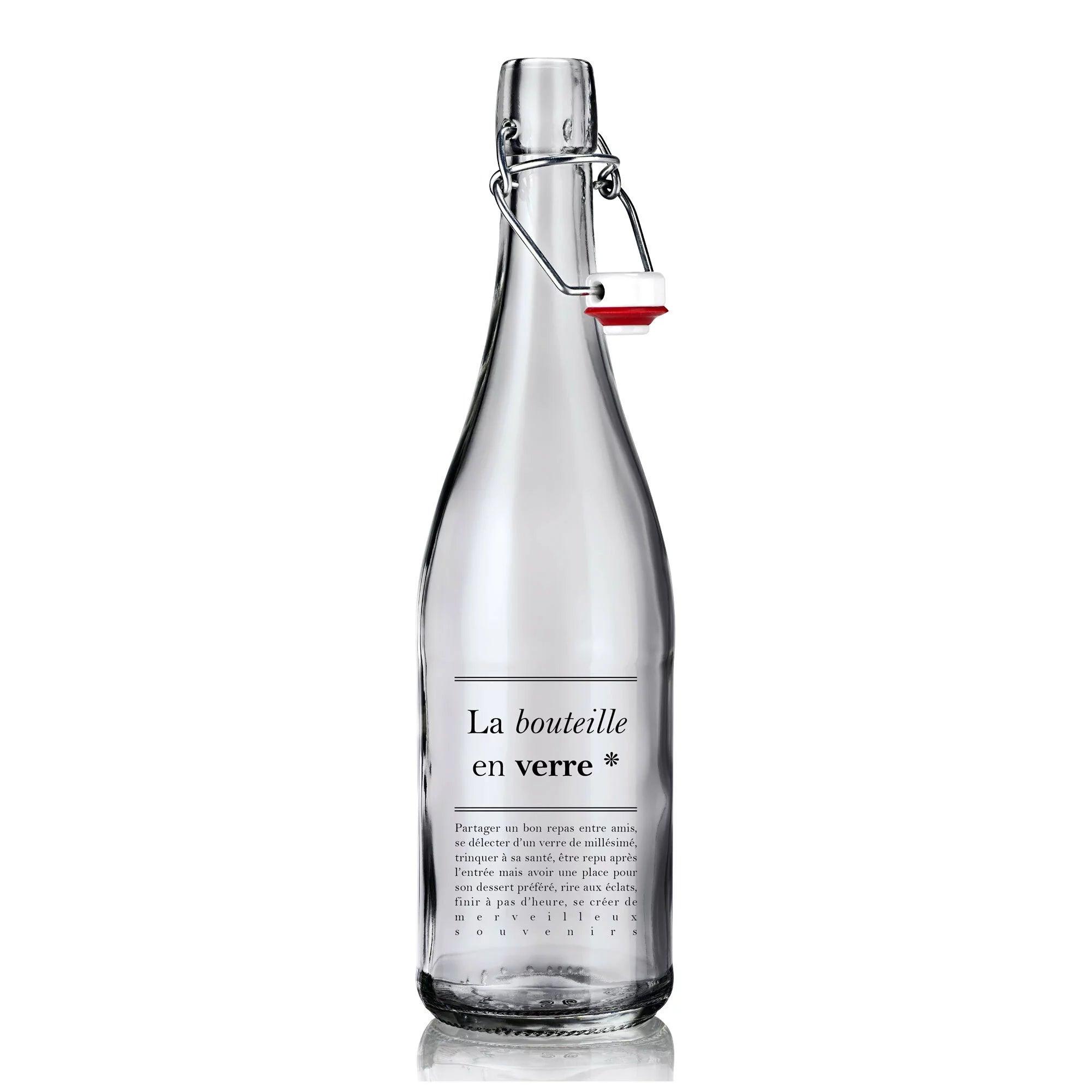 Bouteille en verre type limonade avec décors artisanal et bouchon mécanique