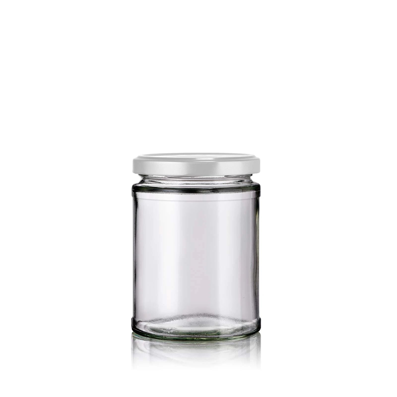 Pot en verre droit 300 ml avec couvercle blanc
