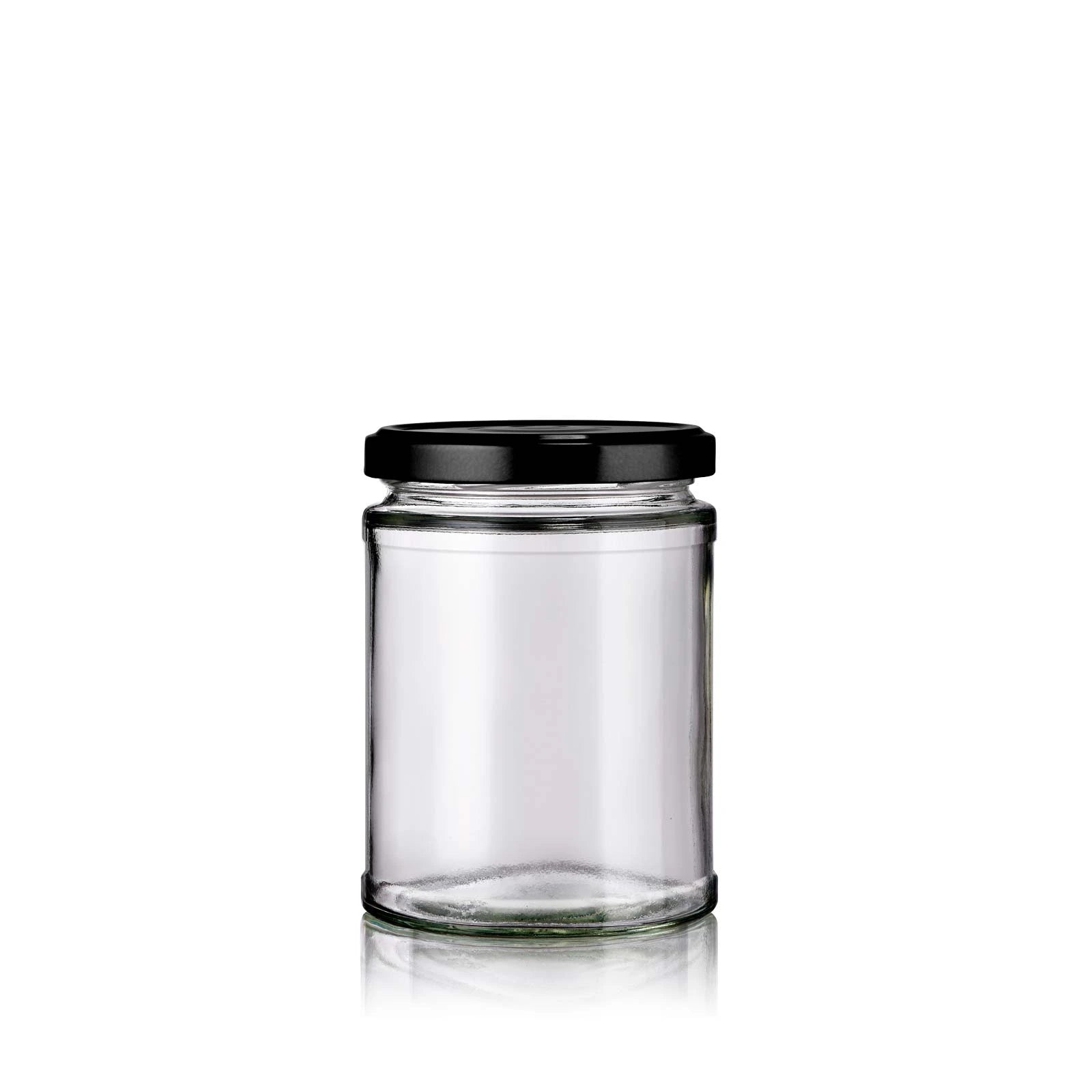Pot en verre droit 300 ml avec couvercle noir