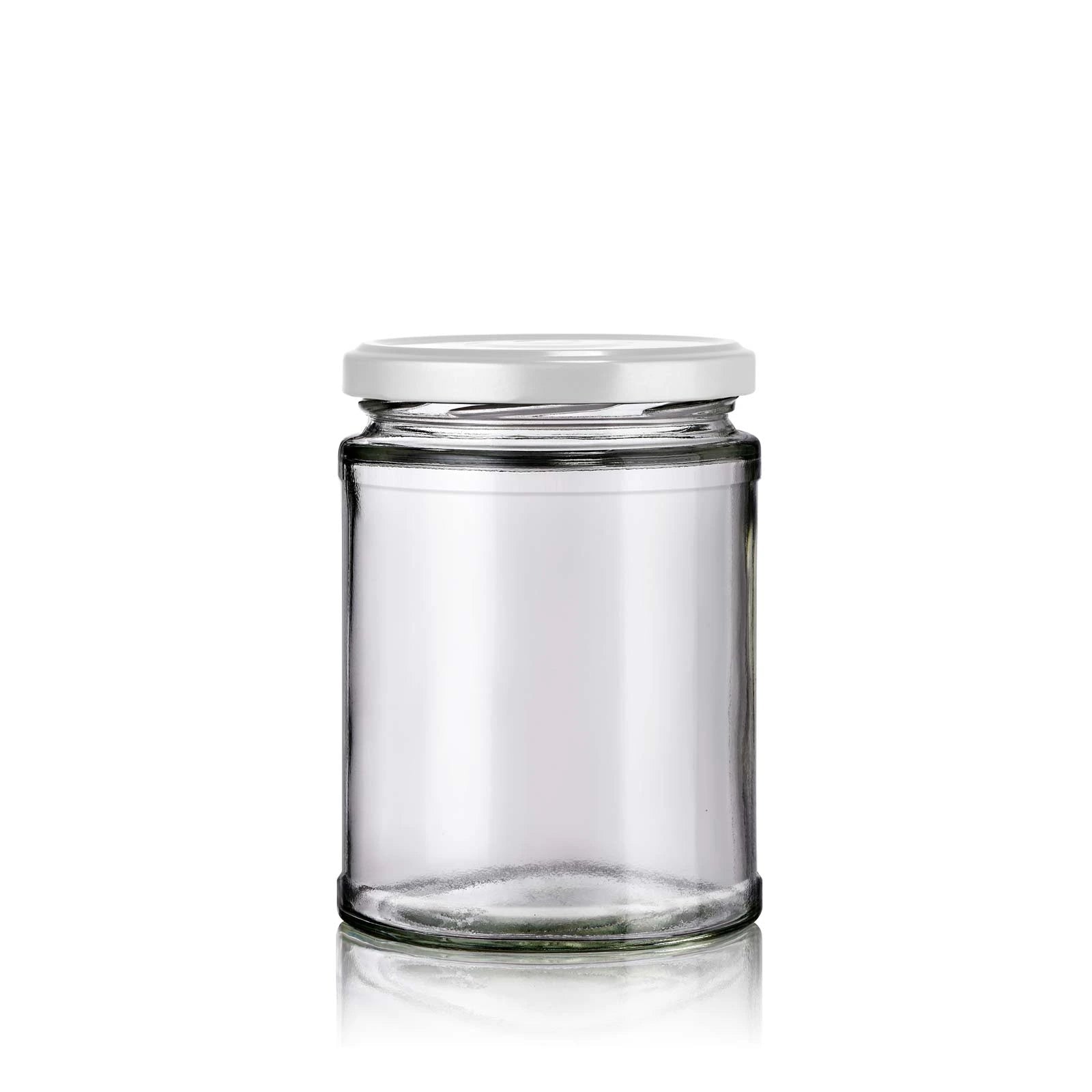 Pot en verre droit 500 ml avec couvercle blanc