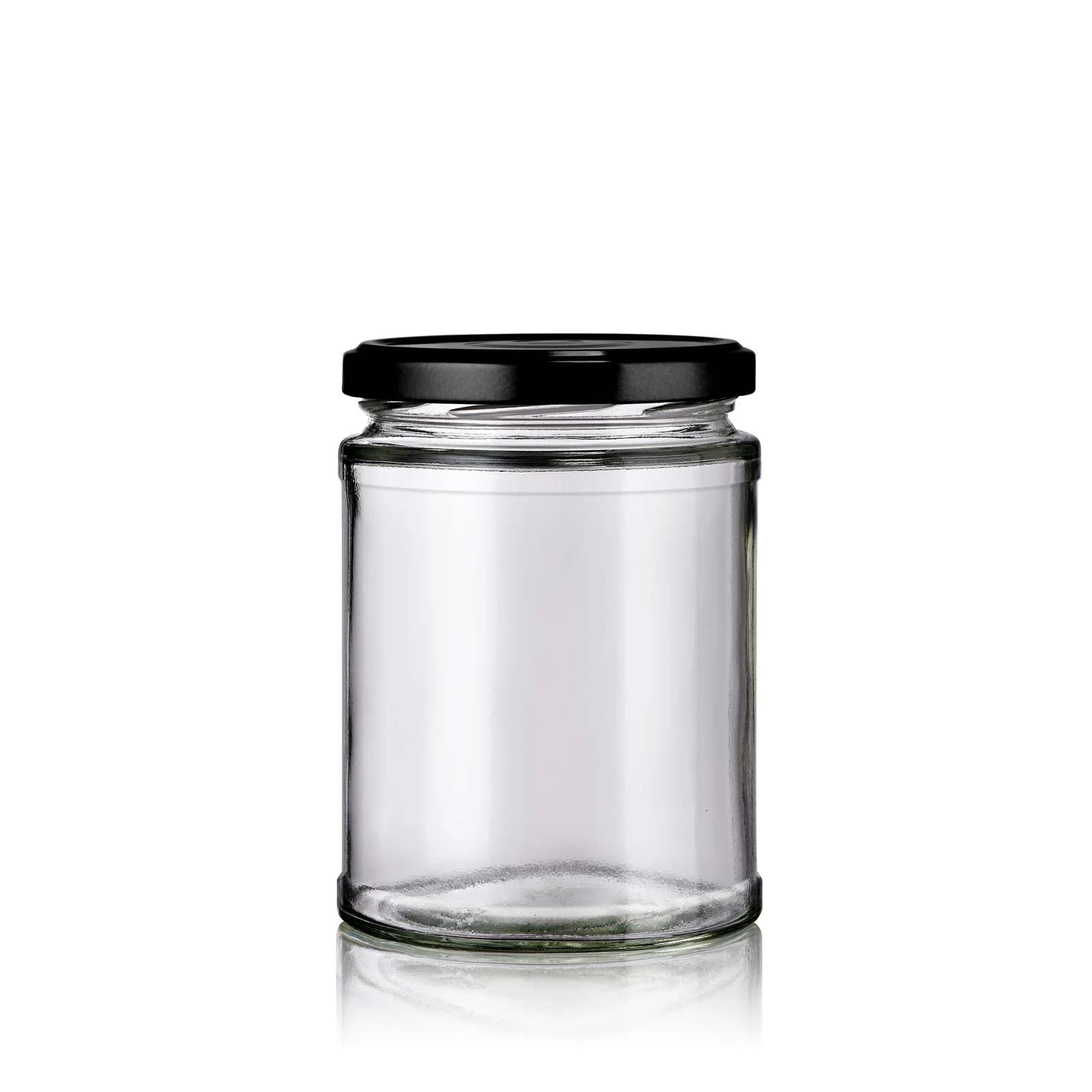 Pot en verre droit 500 ml avec couvercle noir