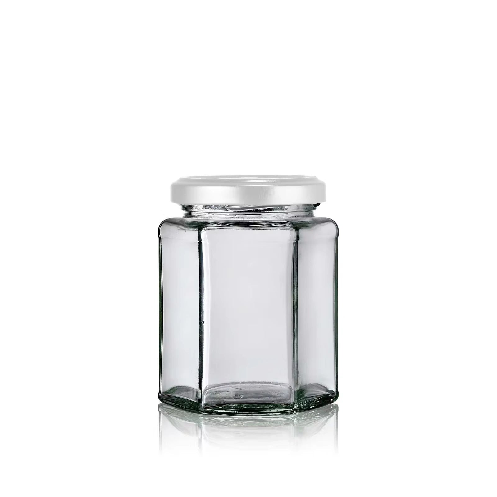 Pot en verre à facette pour confiture Mirette 195 mL avec couvercle twist-off blanc