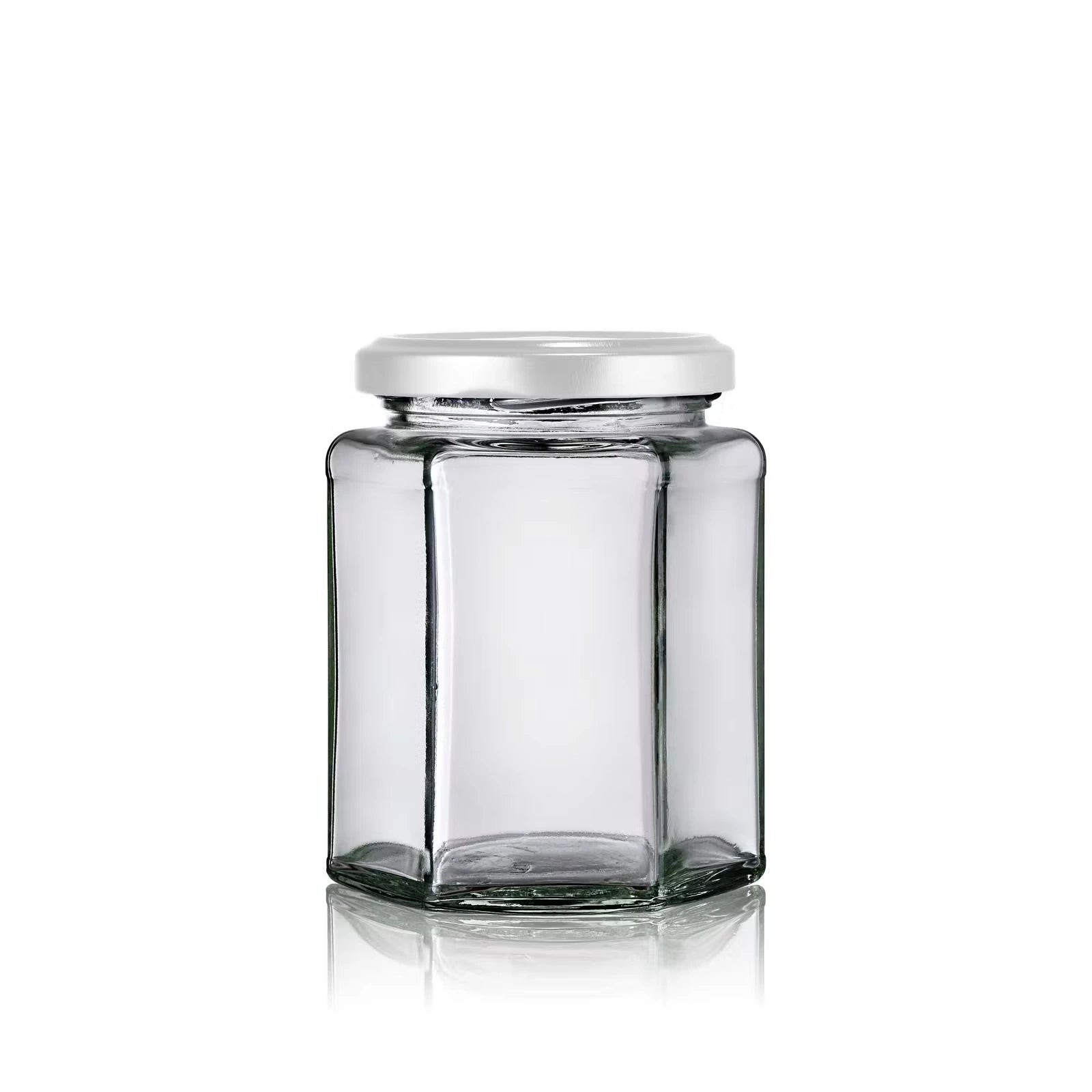 Pot en verre à facette pour confiture avec couvercle twist-off blanc