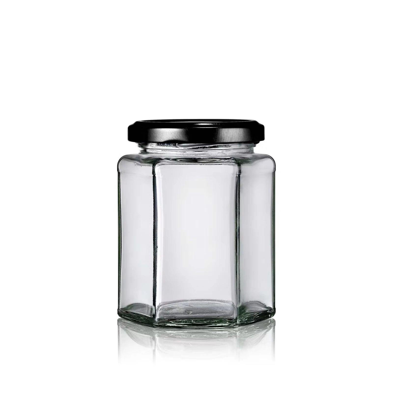 Pot en verre à facette pour confiture avec couvercle twist-off noir