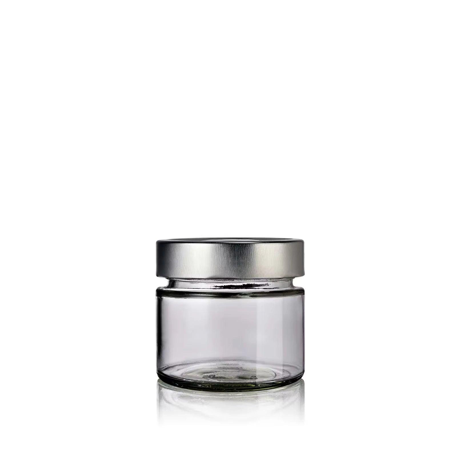 Petit pot en verre 106 mL avec couvercle deep argent