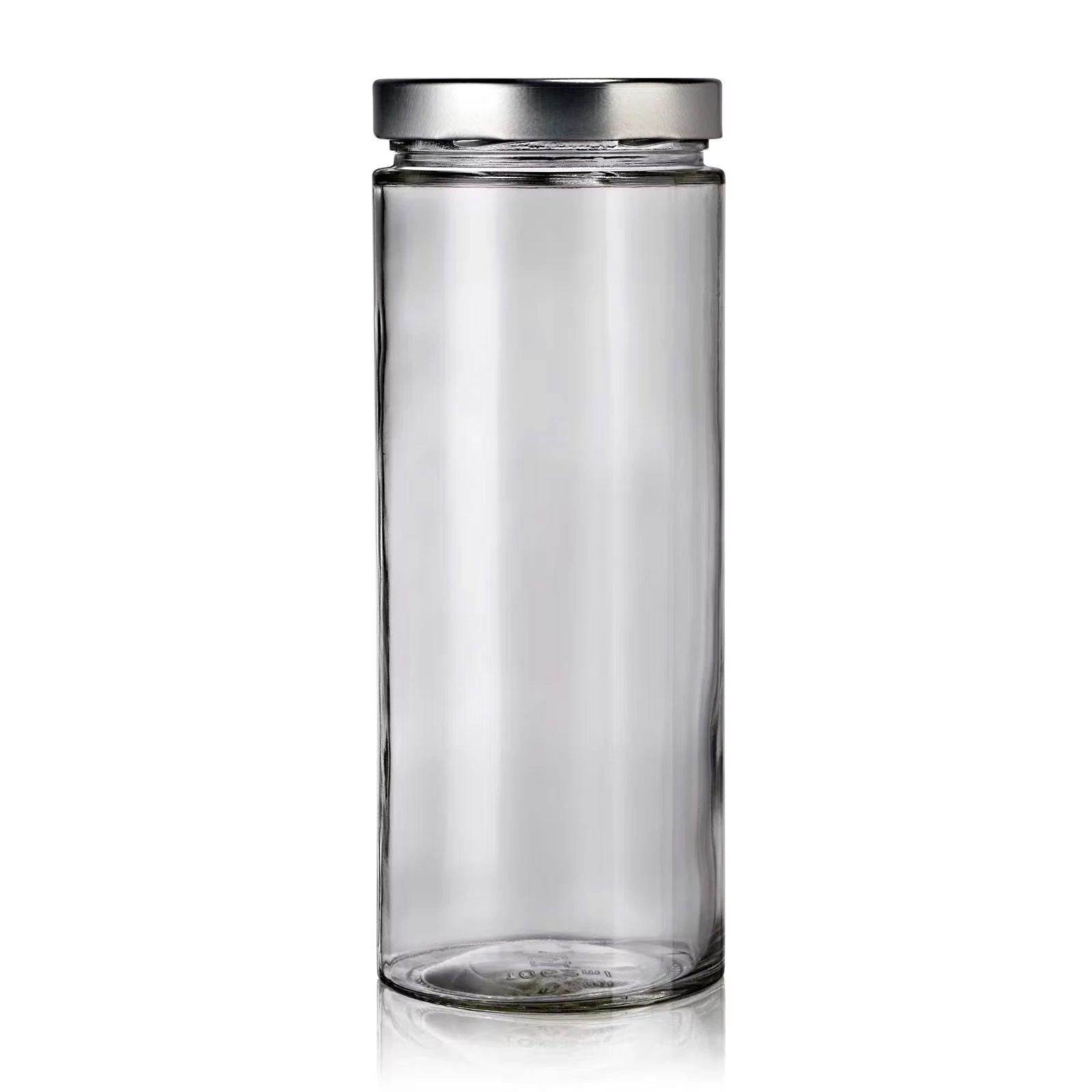 Grand bocal en verre recyclé de 1062 mL moderne avec couvercle argent
