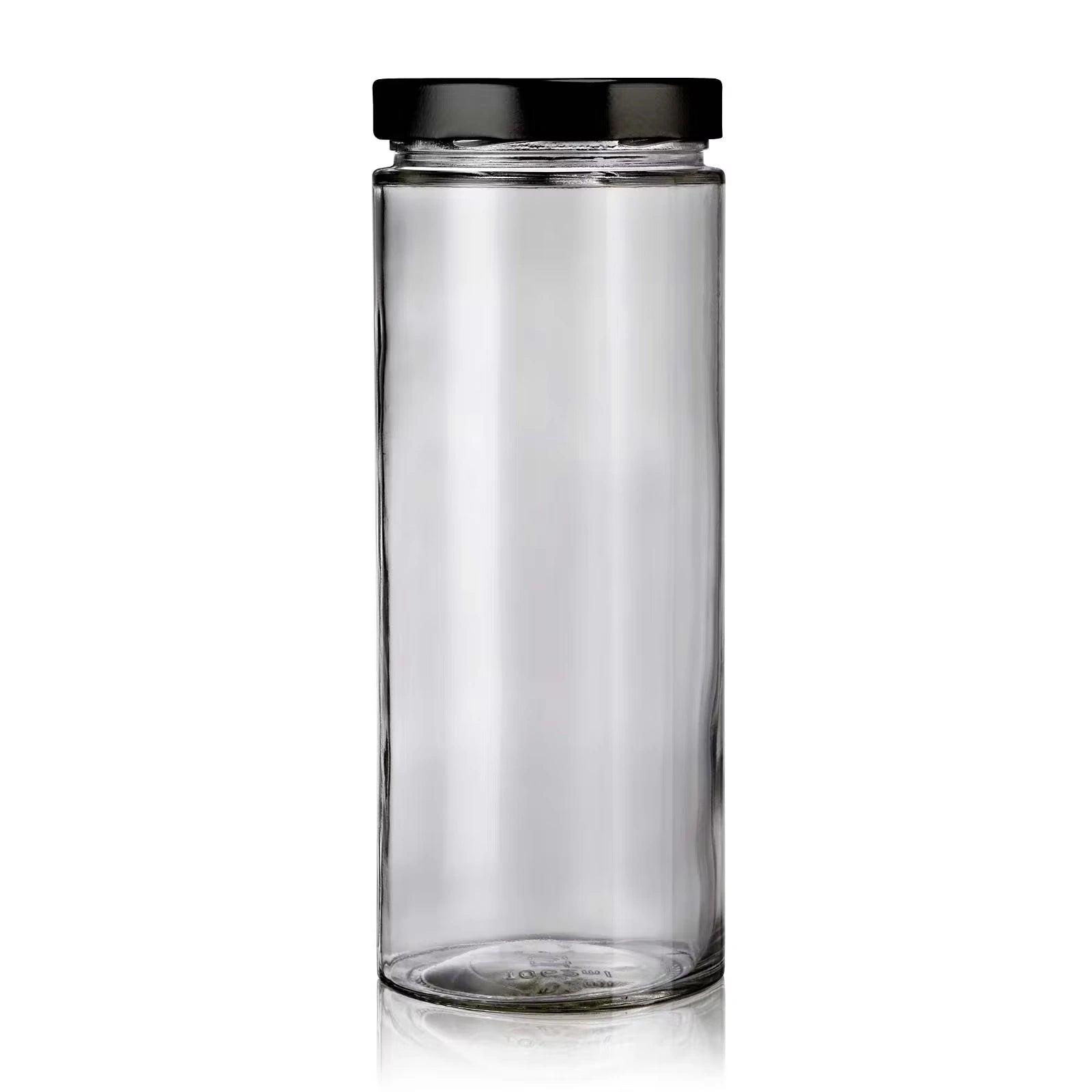 Grand bocal en verre recyclé de 1062 mL moderne avec couvercle noir