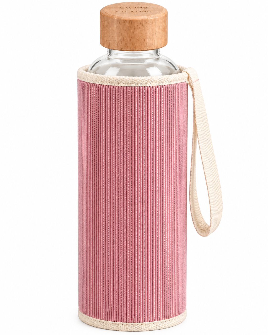 Gourde en verre et housse protectrice Chopette velours rose automne-hiver