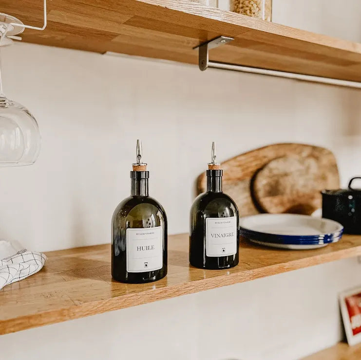Bouteille pour huile et vinaigre blanc matte. Etiquette personnalisée —  THINGS and STICKERS