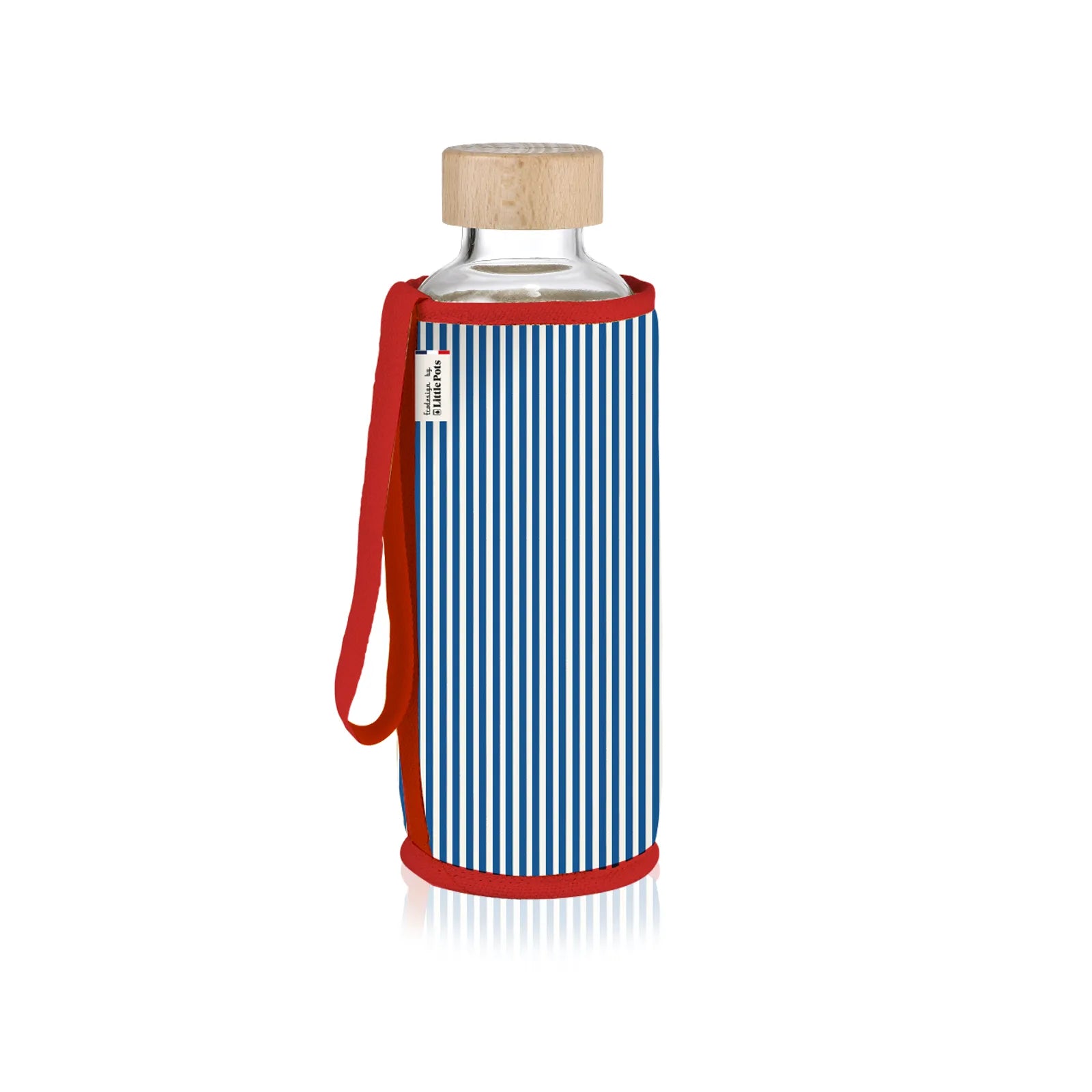 Gourde en verre et housse protectrice Chopette x La Charentaise Fines Rayures Bleues