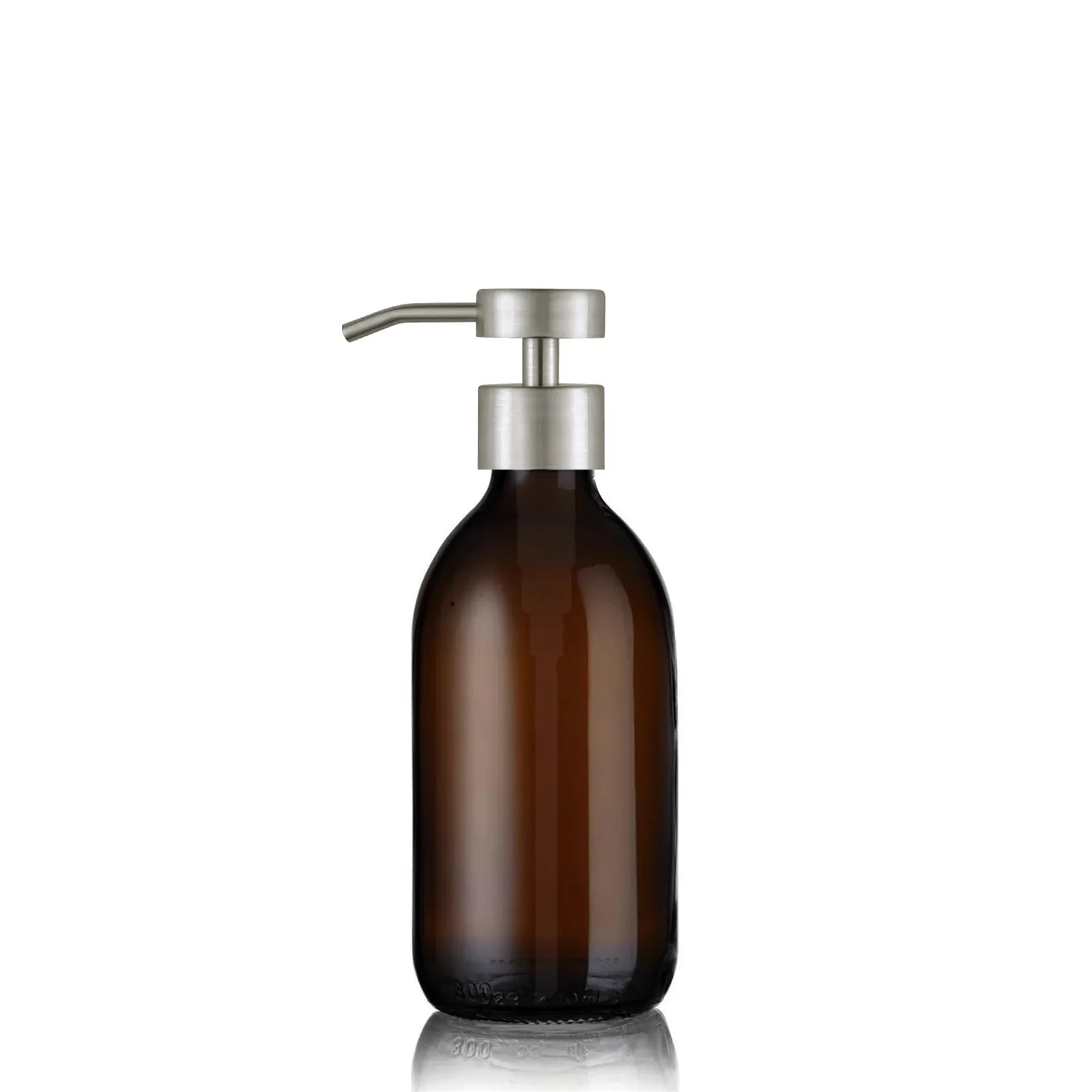 Distributeur de savon verre ambré 300ml avec pompe inox argent