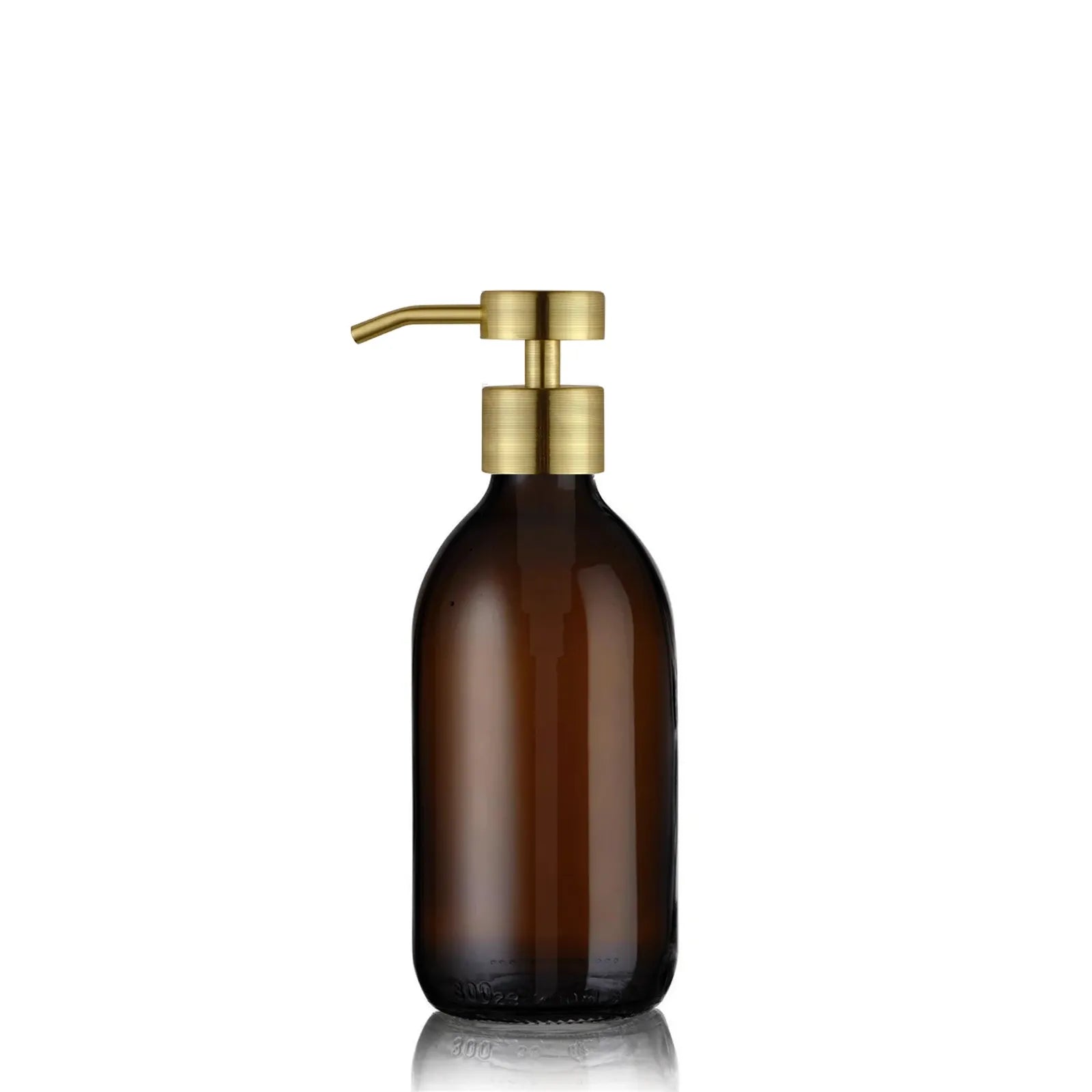 Distributeur de savon verre ambré 300ml avec pompe inox bronze
