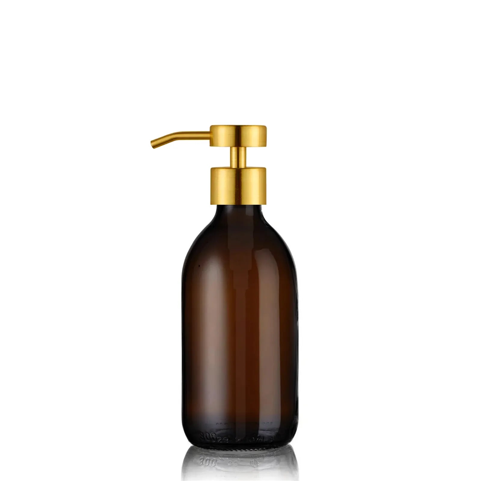 Distributeur de savon verre ambré 300ml avec pompe inox doré