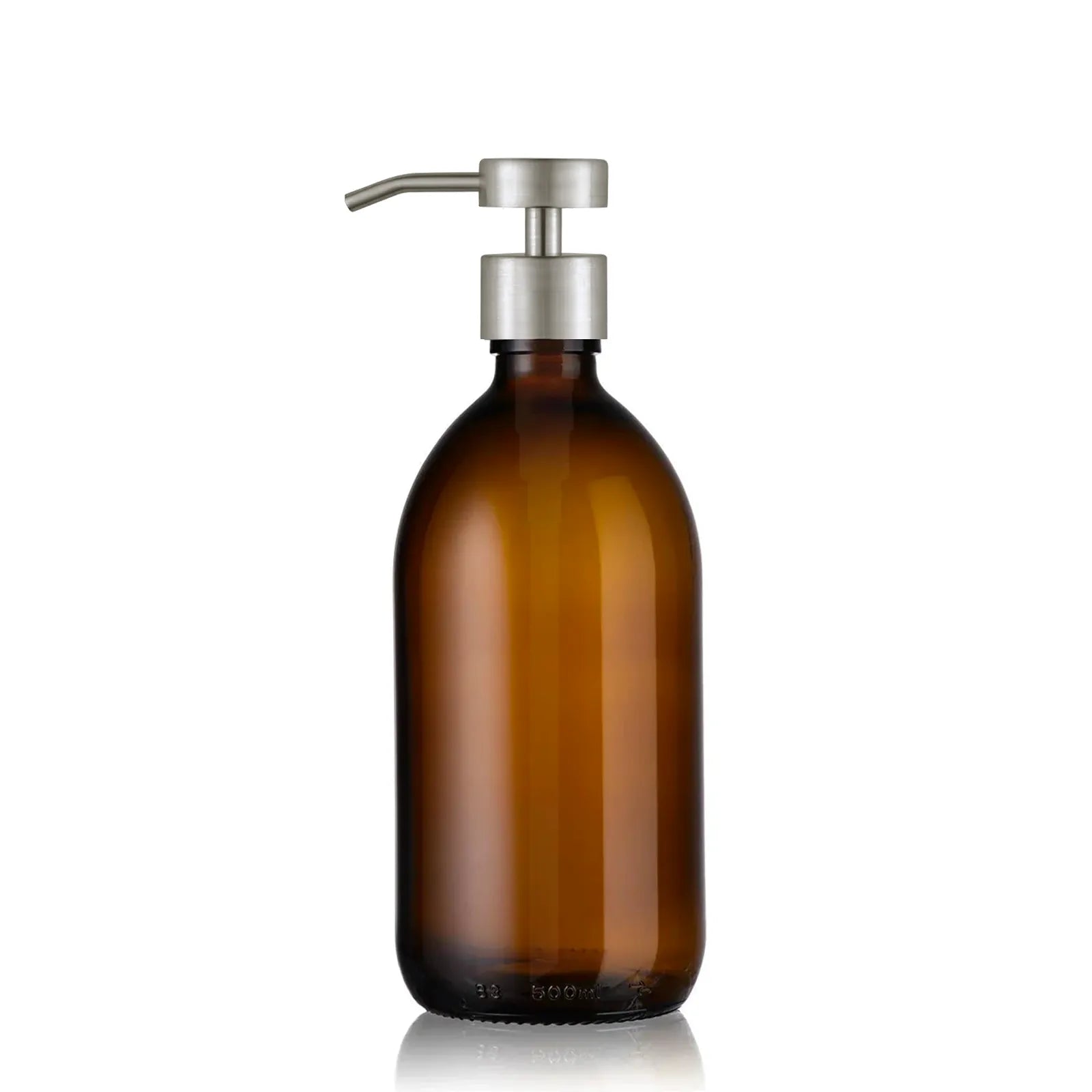 Distributeur de savon verre ambré 500ml avec pompe inox argent