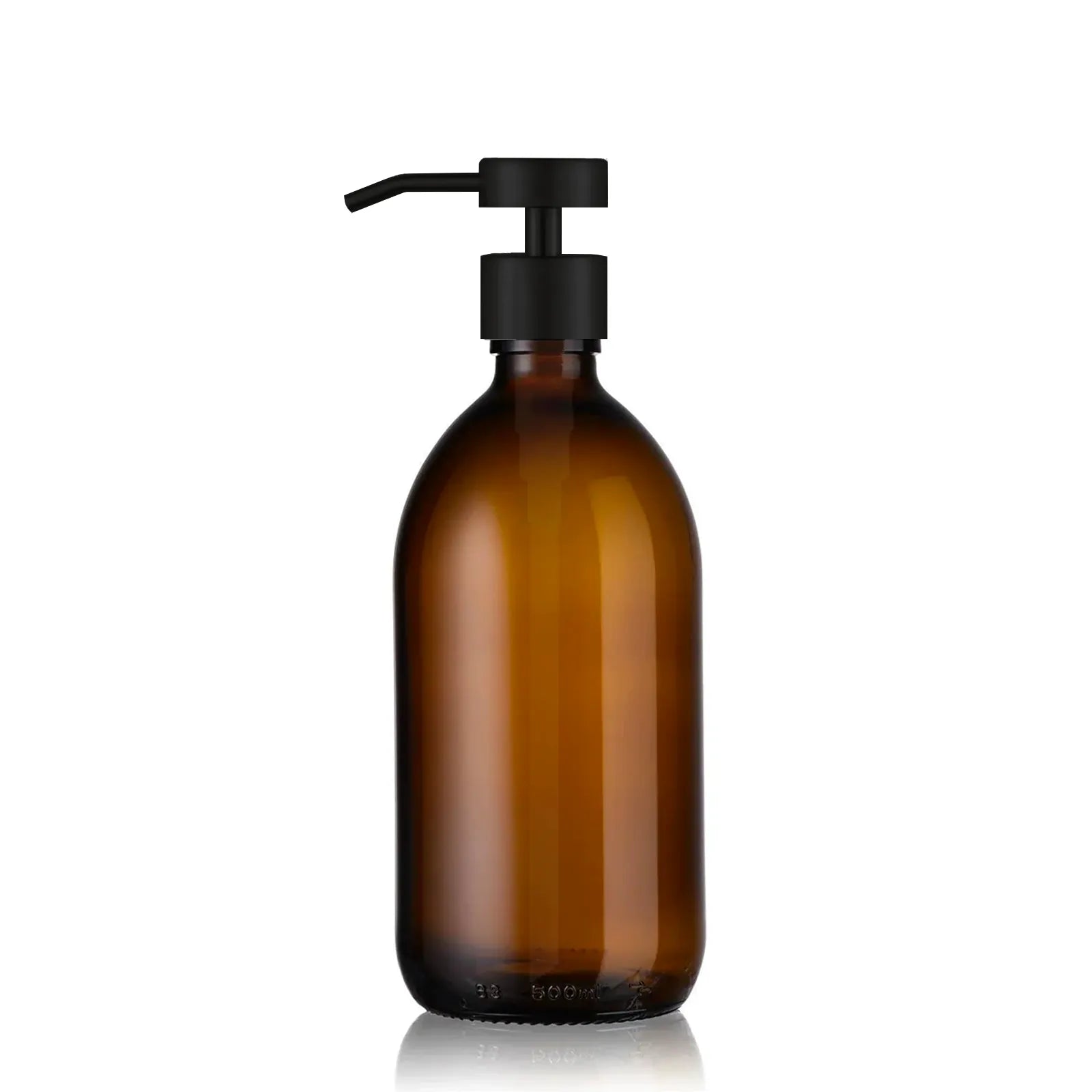 Distributeur de savon verre ambré 500ml avec pompe inox noir mat