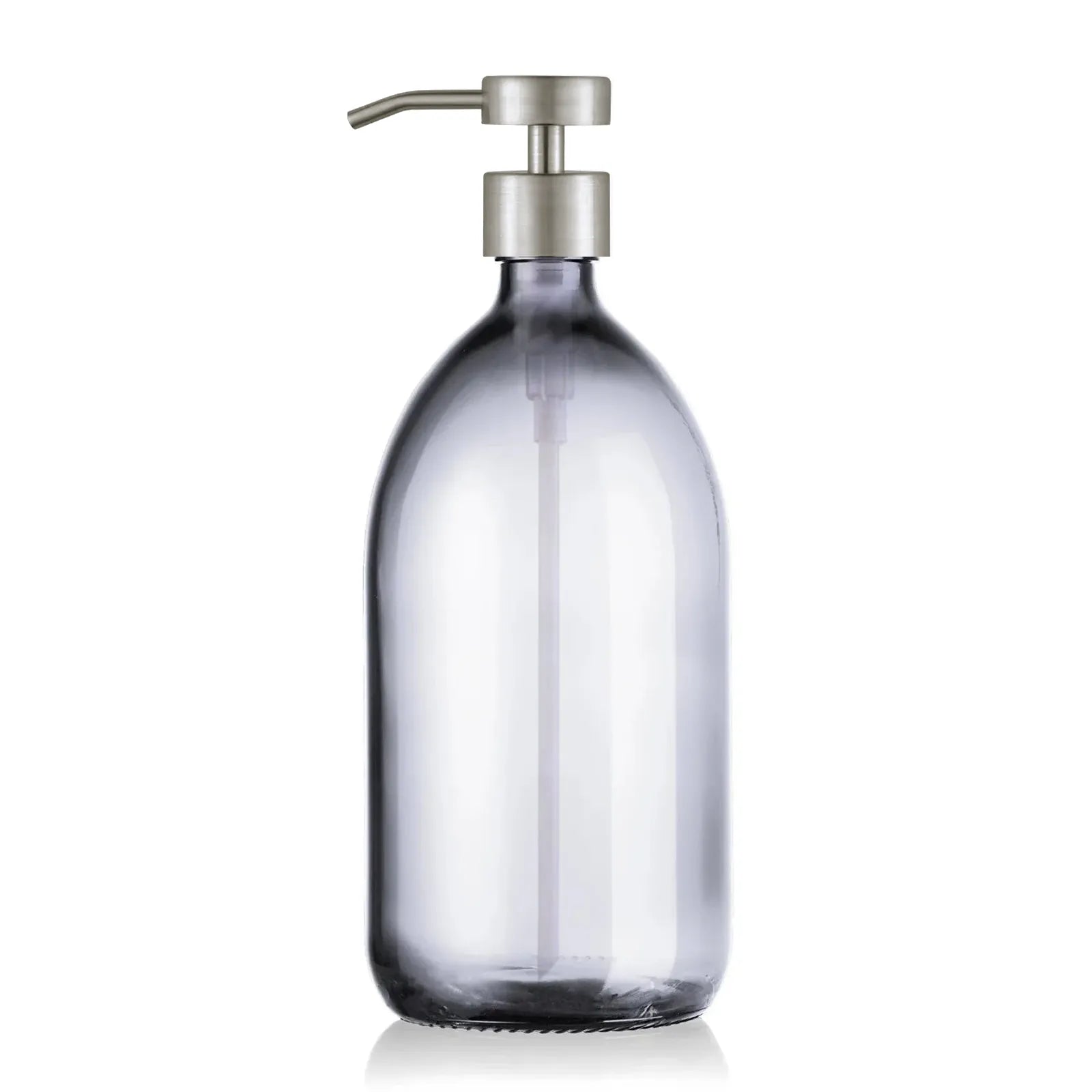 Distributeur de savon en verre transparent  de 1L avec pompe doseuse argent