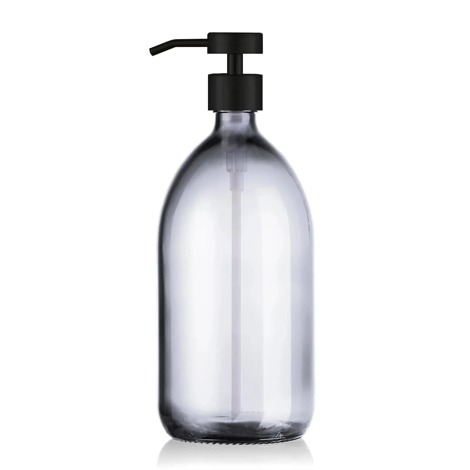 Distributeur de savon en verre transparent  de 1L avec pompe doseuse inox noir mat