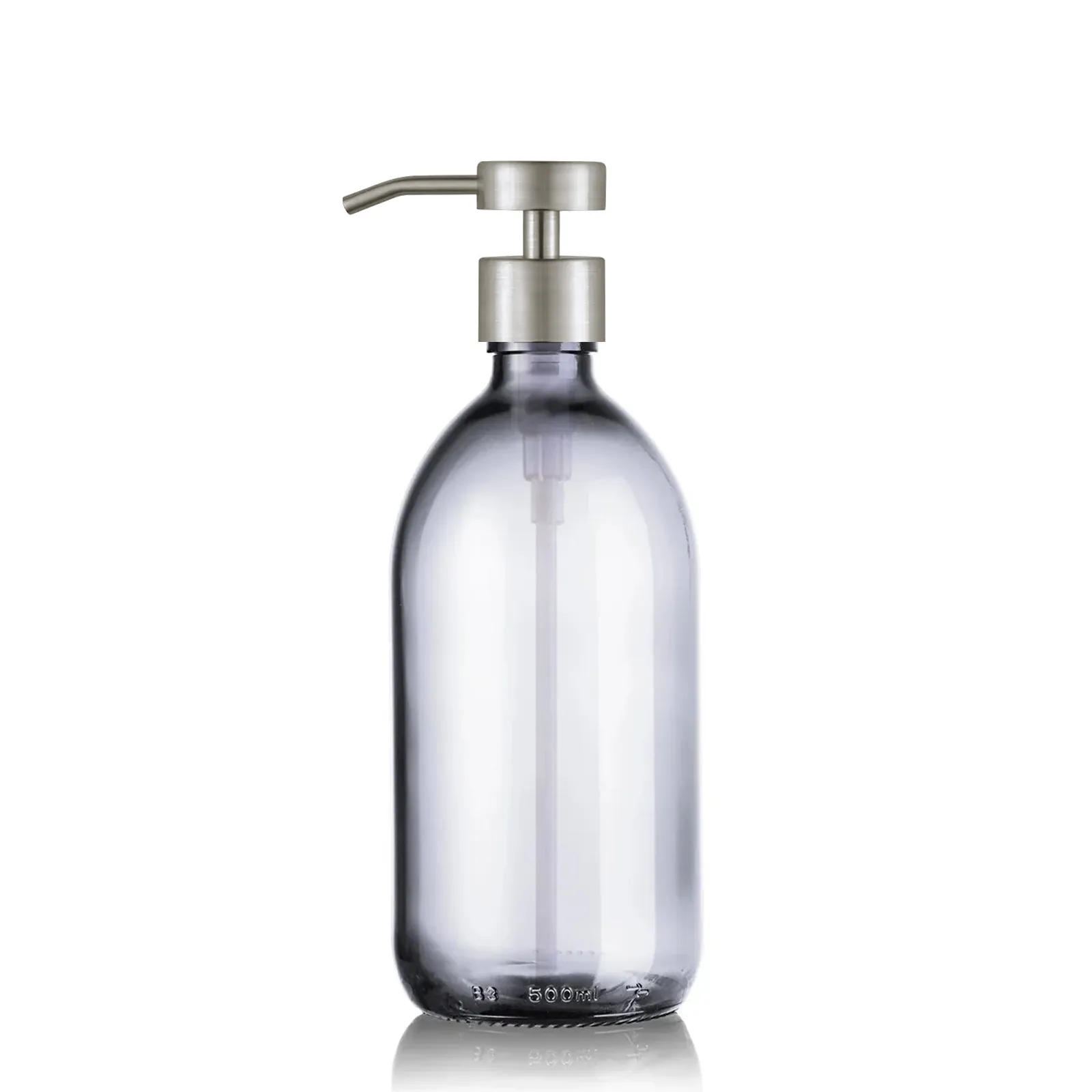 Distributeur de savon en verre transparent  de 500 mL avec pompe doseuse inox argent