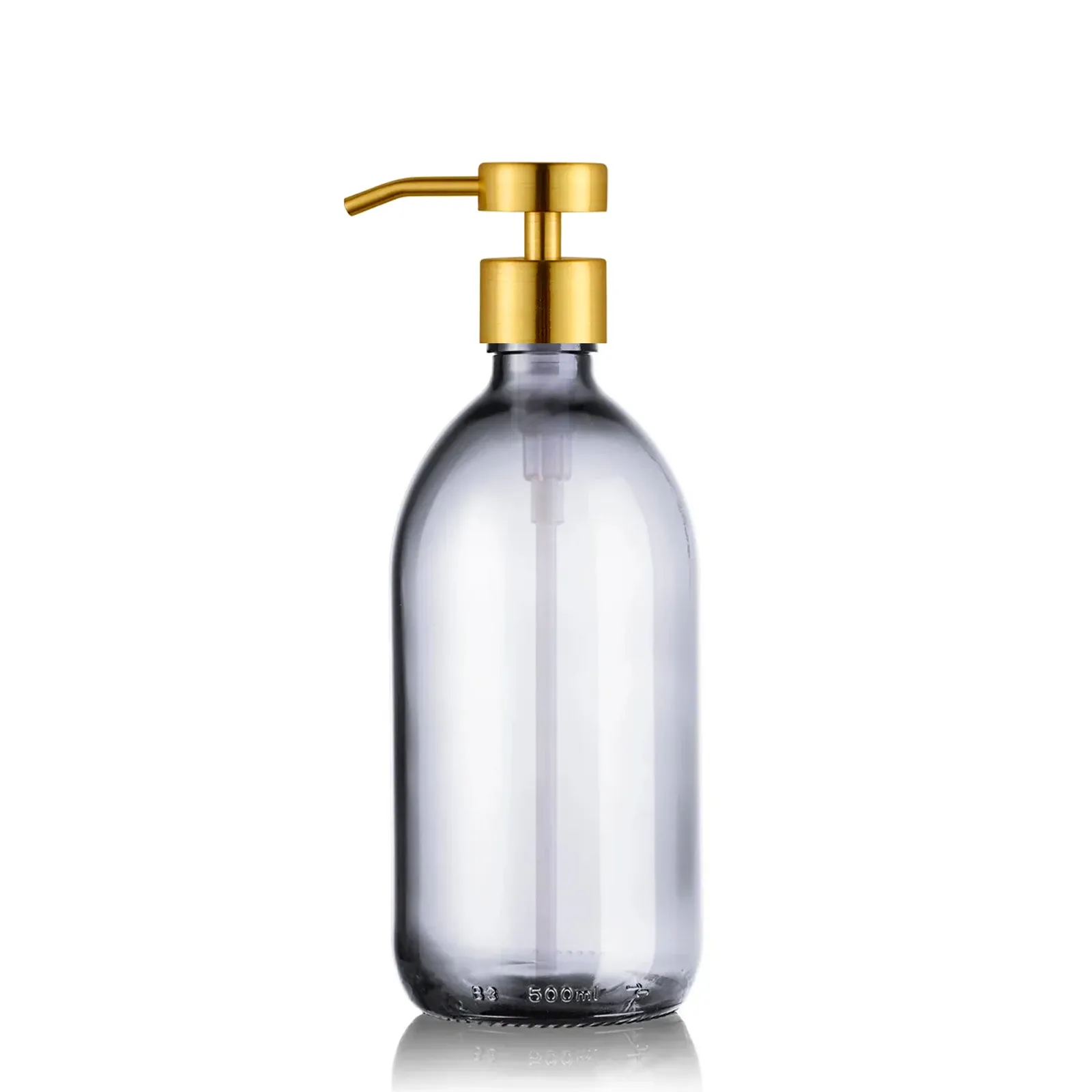 Distributeur de savon en verre transparent  de 500 mL avec pompe doseuse inox doré