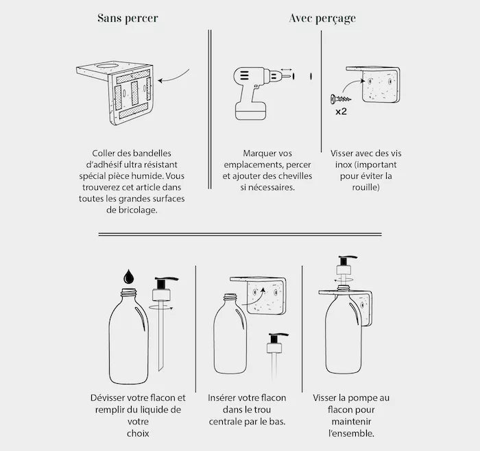 Ensemble de support mural et distributeur de savon personnalisable en verre  recyclé en verre 100% recyclable rositura -  France