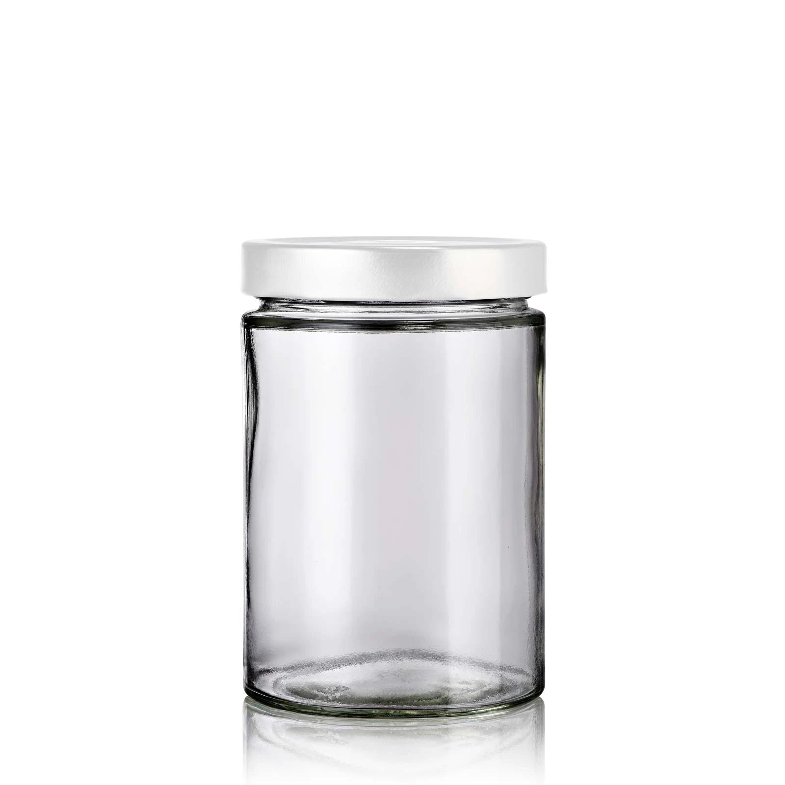 Bocal en verre recyclé 580 mL moderne avec couvercle blanc